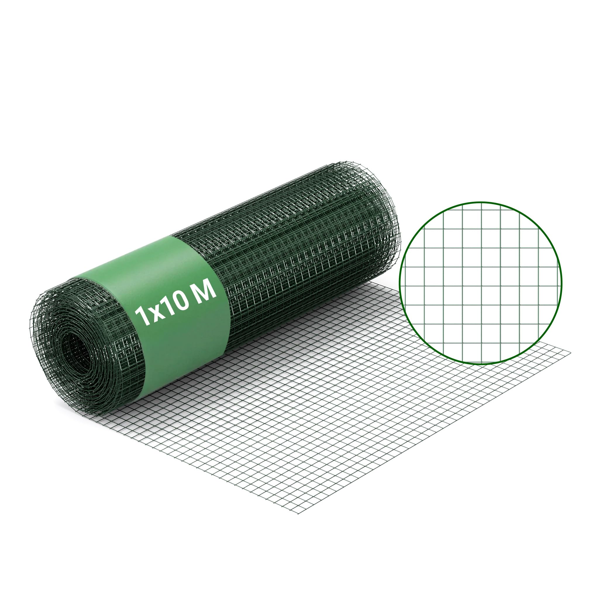 Wiltec Green Wire Mesh 25X25mm Squares 10M Roll, 100Cm Width, Made Of Galvanised Pvc Coated Steel
