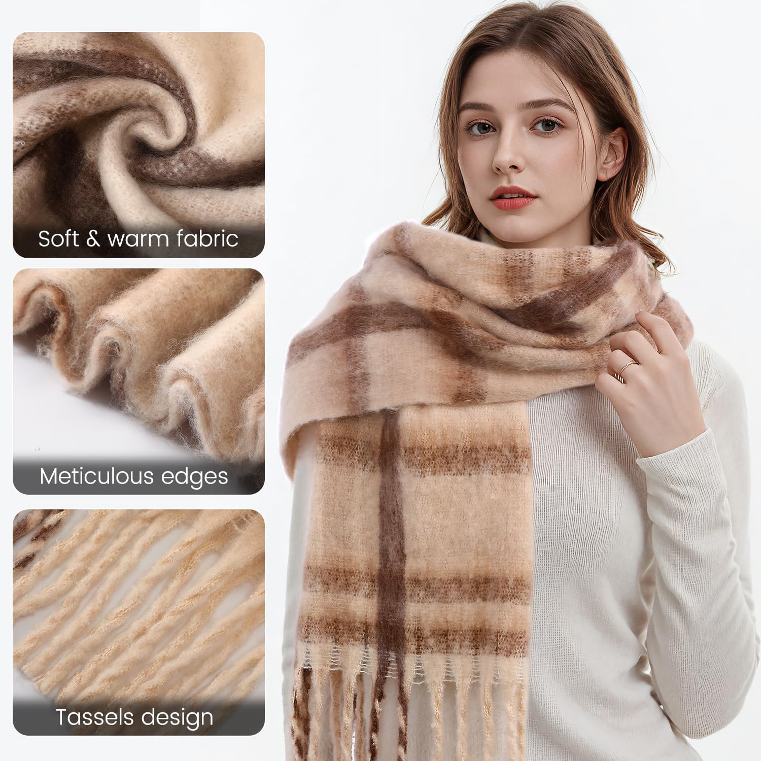 Scarf for Women, Winter Chunky Scarf Warm Scarves Long Shawl Large Winter Scarves Cold Weather for Women - Image 3