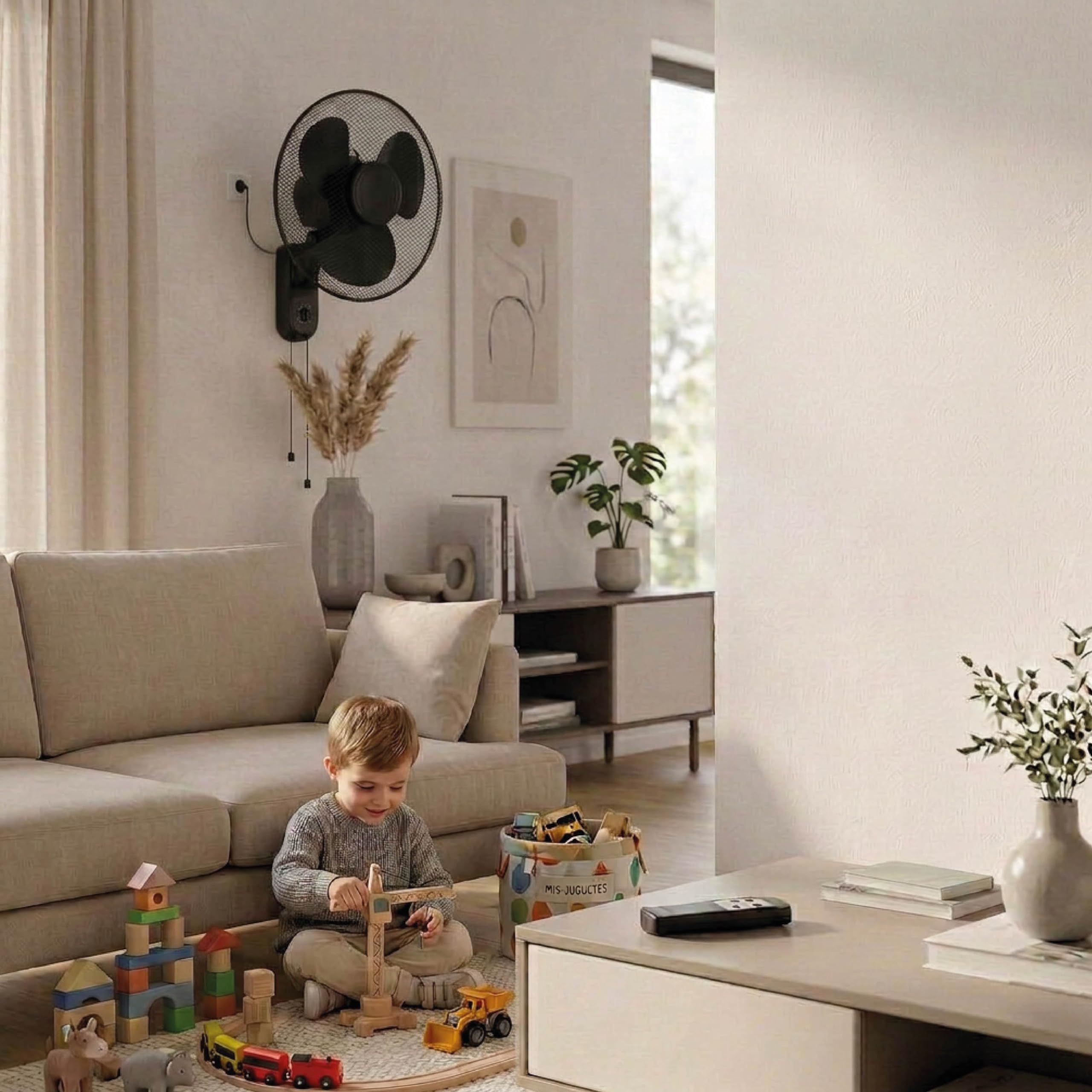 GROWMANIA Ventilador de Pared Negro con Cuerda | Ventilador 40 W con 3 Velocidades y Oscilación 90º