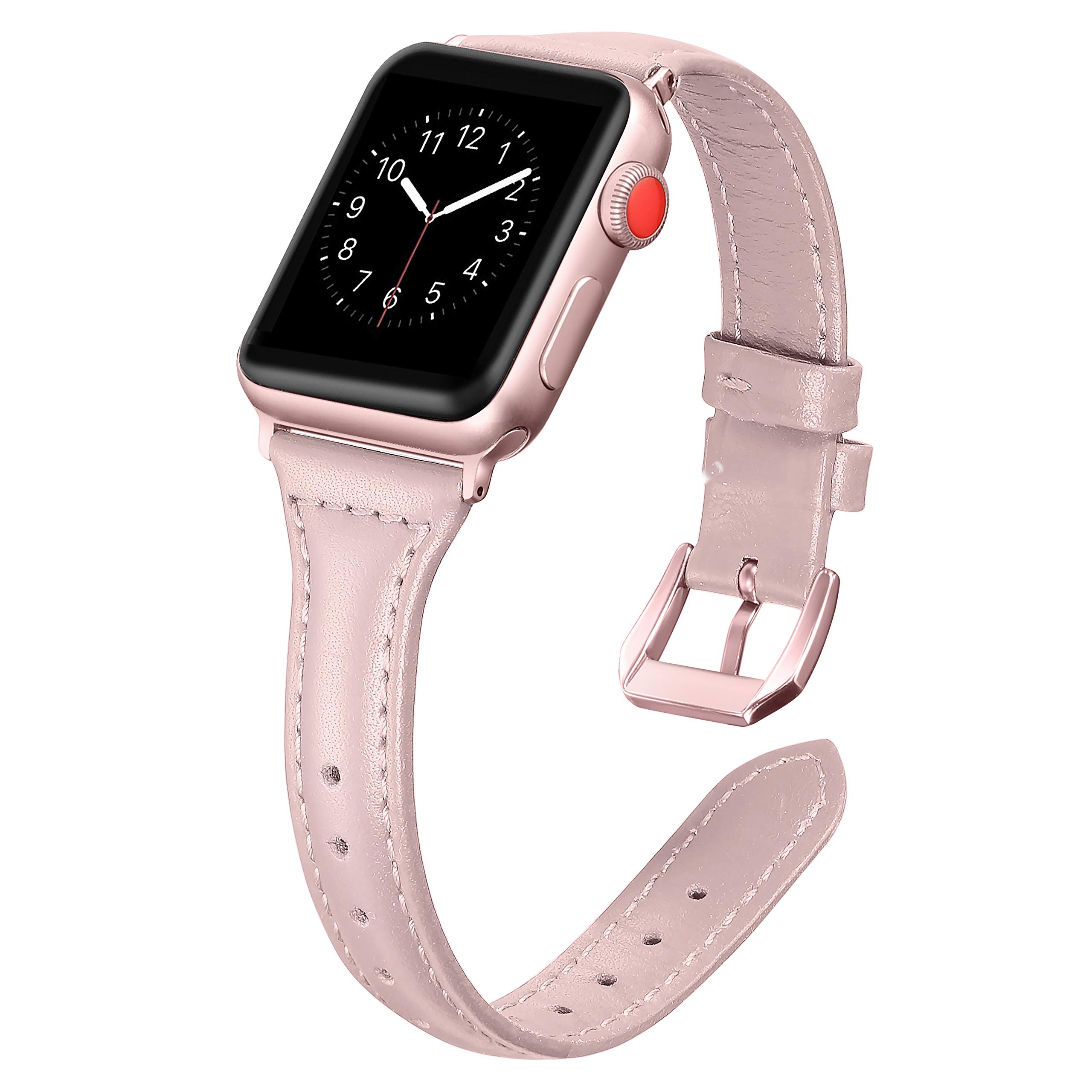Secbolt Leather Bands Compatible Apple Watch Band 38mm 40mm 41mm 42mm 44mm 45mm Slim Replacement Wristband Sport Strap for Iwatch SE Series 9 8 7 6 5 4 3 2 1 Stainless Steel Buckle