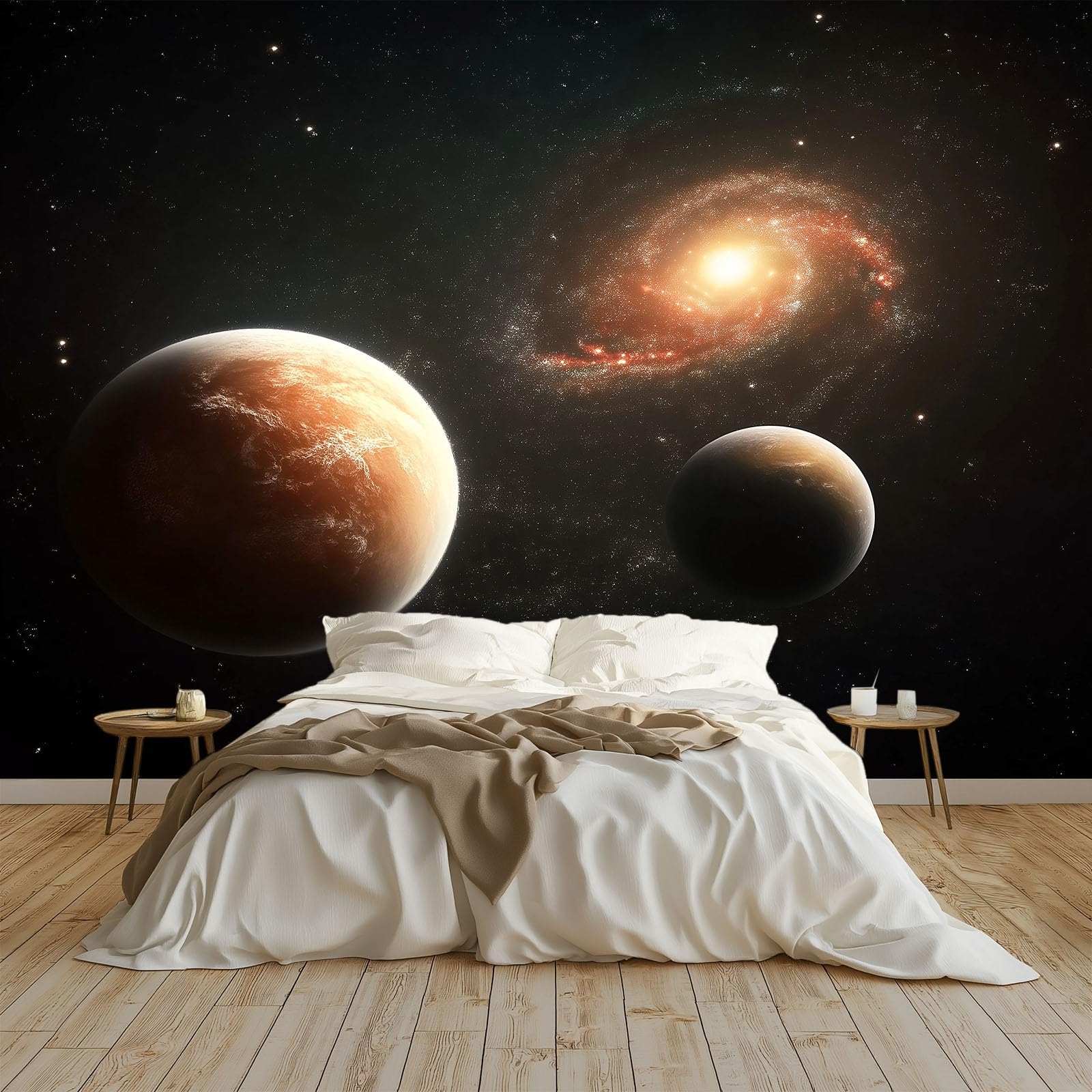 Tapeta mural 3D fantazja kosmos galaktyki planety tapeta 300 x 210 cm (szer. x wys.) - sypialnia dziecięca czarna ściana włóknina, wysokiej jakości druk artystyczny, plakat, prezent dla chłopca lub