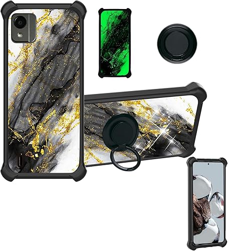 Nokia C110 - Funda compatible con Nokia C110 N156DL (policarbonato duro + silicona suave), soporte de anillo, purpurina dorada y luminosa, JSH-HDL