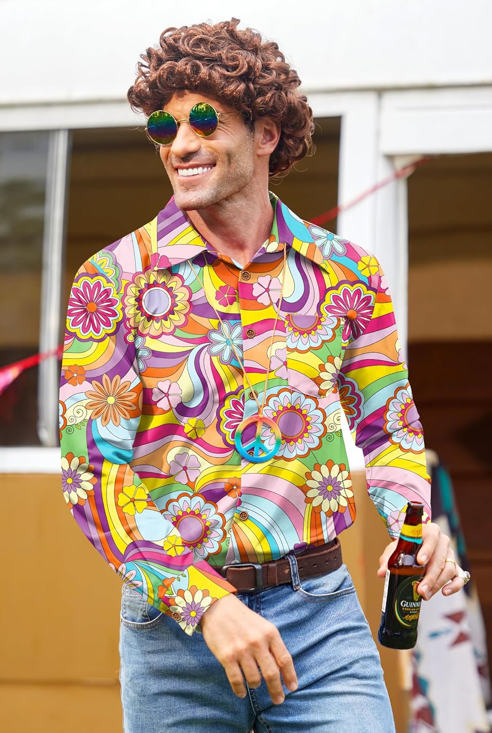 Mainfini Men's 70s Hippies Dress Shirt Floral Paisley Printed Long Sleeve Button Shirts (S-XXL) - Image 3