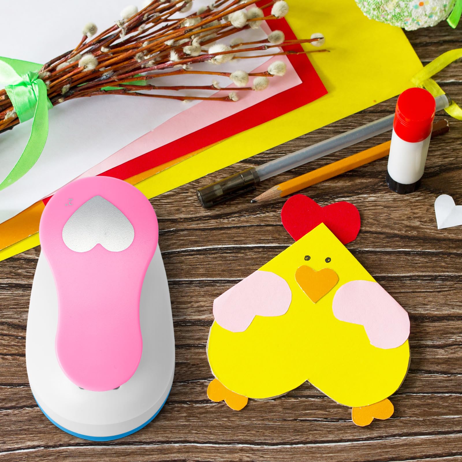CHENGU 16 perforatori per carta, per scrapbooking, con carta adesiva artigianale, rotondi, stella, quadrato, cuore, fiore, onda (5 cm, diversi stili)