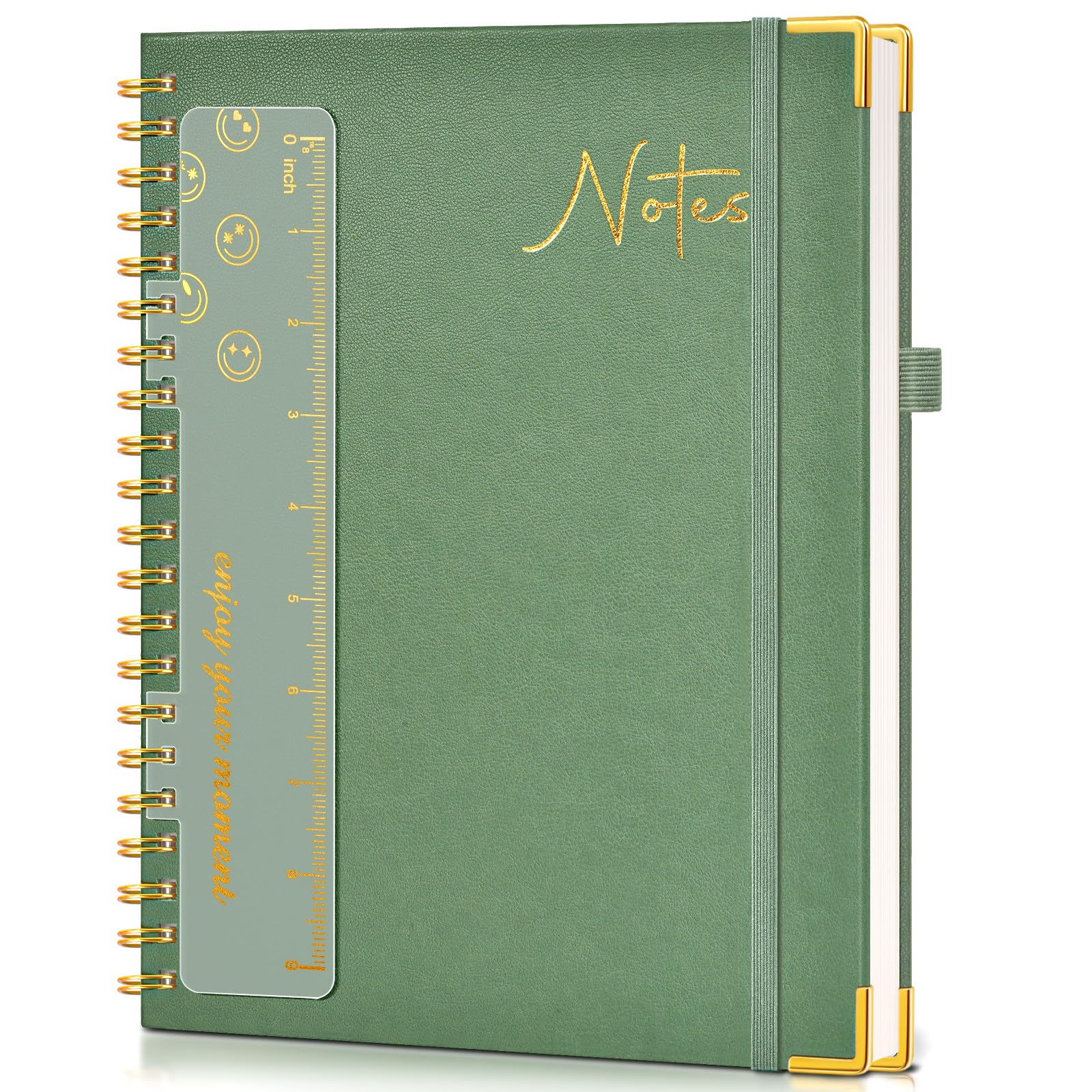 Taccuino a spirale con copertina rigida, 21,6 x 27,9 cm, formato A4, grande, in pelle, per donne e uomini, a righe, 50 fogli/100 pagine, rilegatura a spirale per lavoro, scuola, appunti, verde