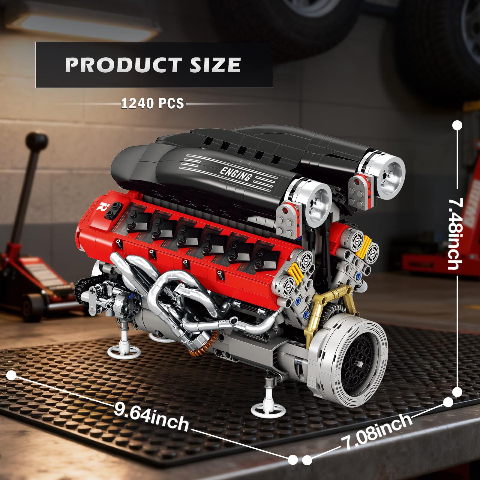 Reobrix Kit de Construction de Moteur V12, Modle de Moteur de Supercar | Modelo de Motor en V A 65°, Set de Construccin Mecnica 33016, Artculo de Coleccin Premium para Adultos, 1240 Piezas