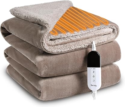 Electric Blanket, Throw and Bed Use, 74 x 51 inches 188 x 130 cm, Washable, Double and Semi-Double Sizes, Energy Saving, Flannel, 10-Level Timer, 6-Level Temperature Control, Antibacterial