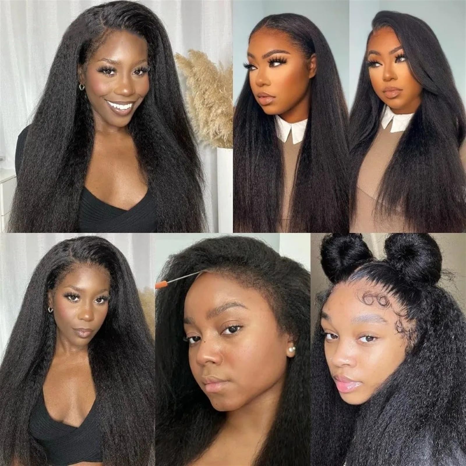 Extensions de cheveux Lot de 1/3/4 mèches de cheveux humains crépus lisses Yaki, couleur naturelle, extension de cheveux brésiliens Remy Faisceaux de cheveux humains(36 36 36 36)