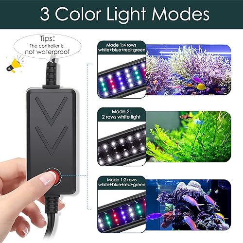 Miniatura 2 de AQQA Luz de acuario, luces LED de espectro completo, luces LED ajustables de 12 a 54 pulgadas, multicolor, blanco, azul, rojo, verde, con soportes