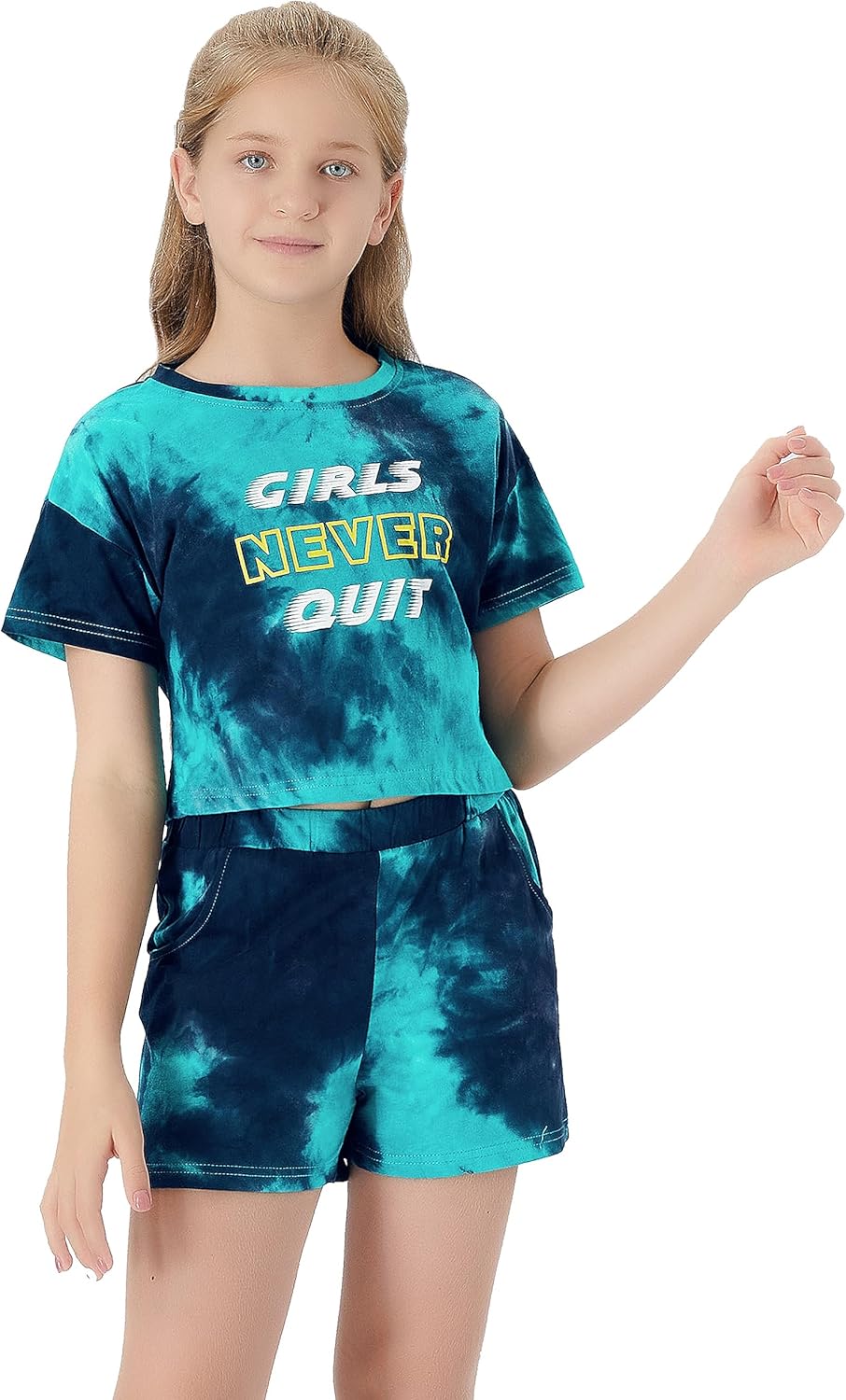 Topgal 100% Cotton Tie Dye Crop Top & Shorts Clothes Set Outfit for Big Girls Size 6-18 - Image 3