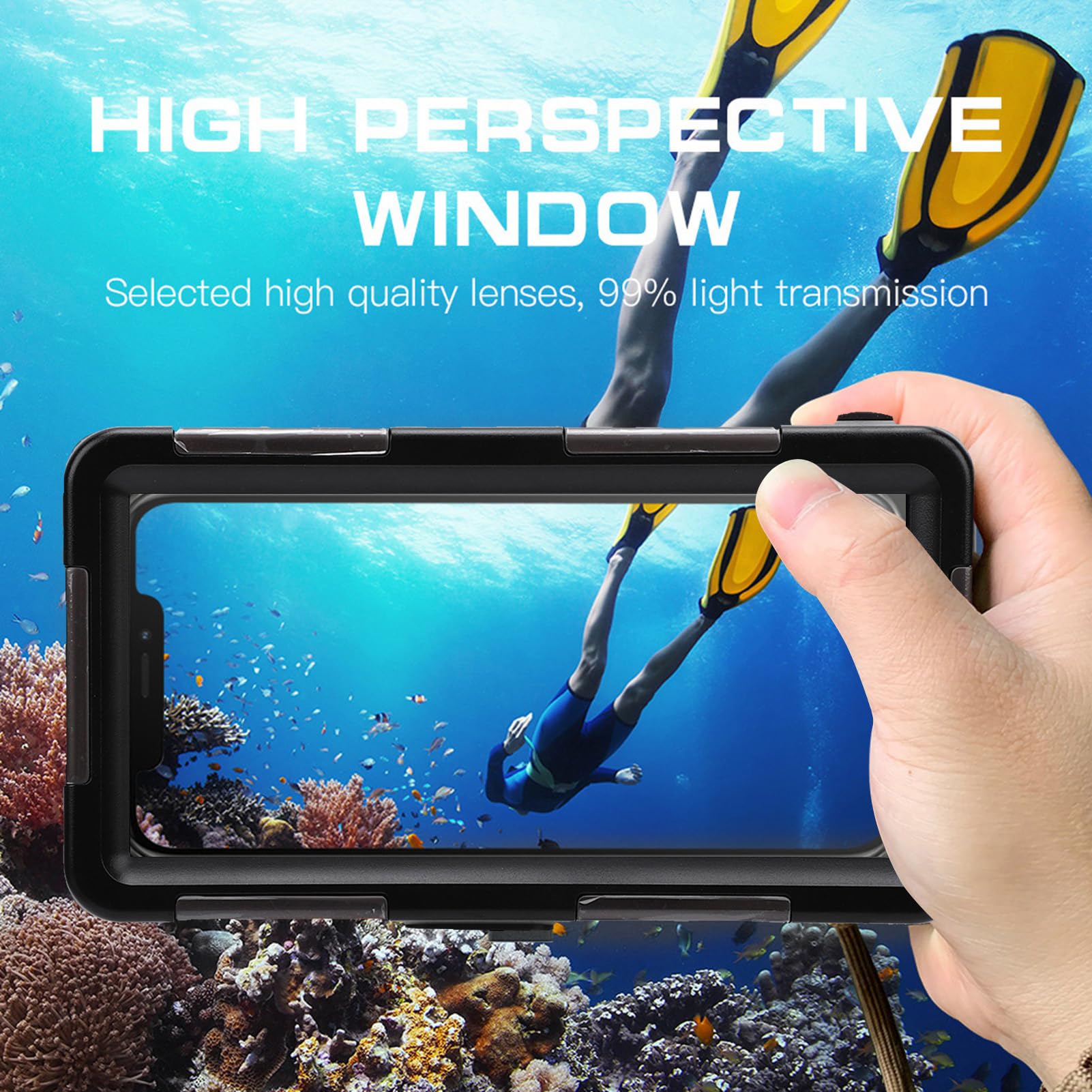 Étui de Téléphone de Plongée, étui étanche de Plongée sous-Marine Compatible avec 17 16 15 14 13 12 11 Pro Mini et S10 à S25 Ultra, testé IP68 (Noir et Orange)