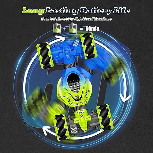 Miniatura 3 de Enopdmb Auto de acrobacias RC con sensor de gestos con música ligera, control remoto, 30 minutos de tiempo de reproducción, rotación de doble cara,