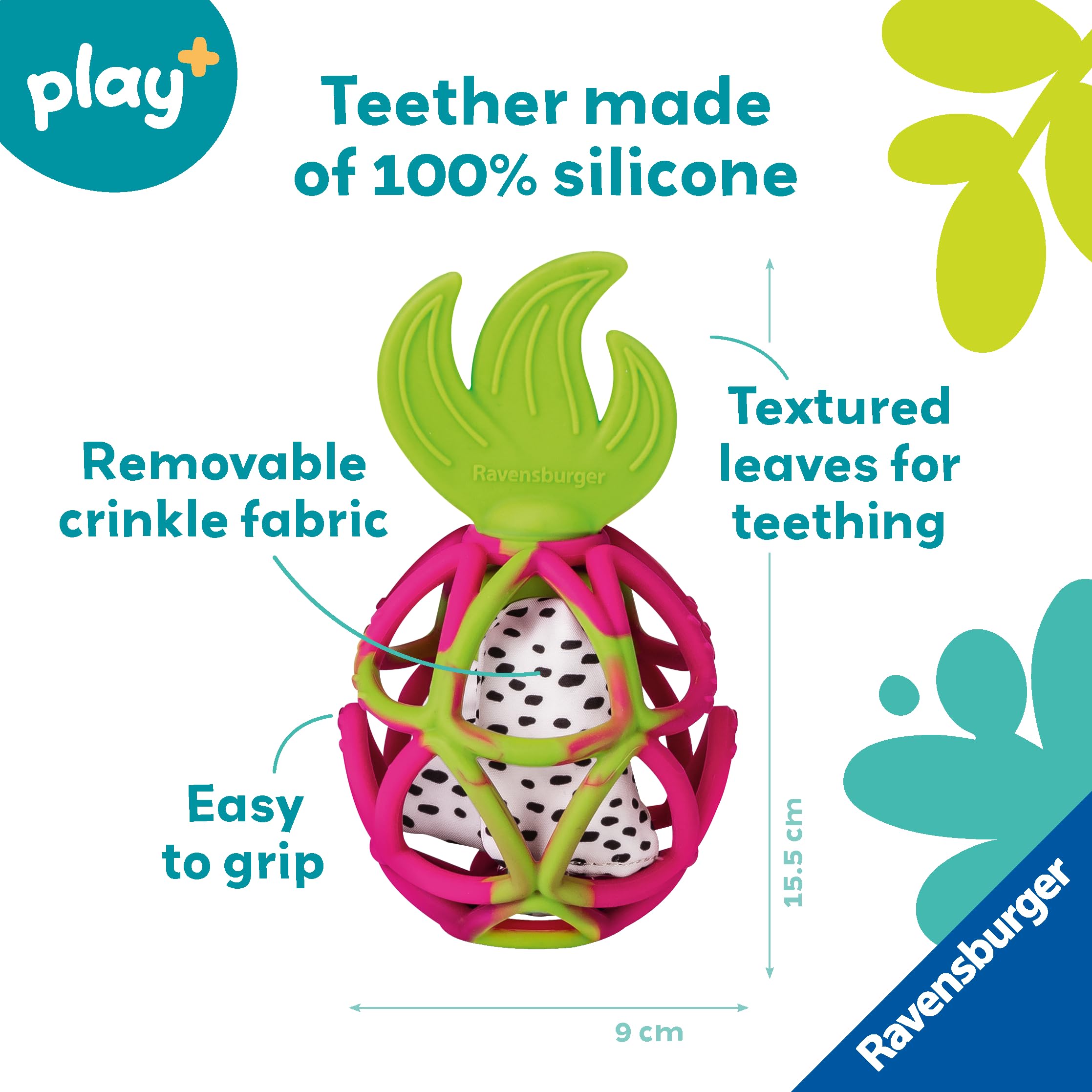 Ravensburger Play+ - Massaggiagengive sensoriale, frutto del drago, delicato sollievo per la dentizione, design facile da afferrare, coinvolge le abilità motorie fini