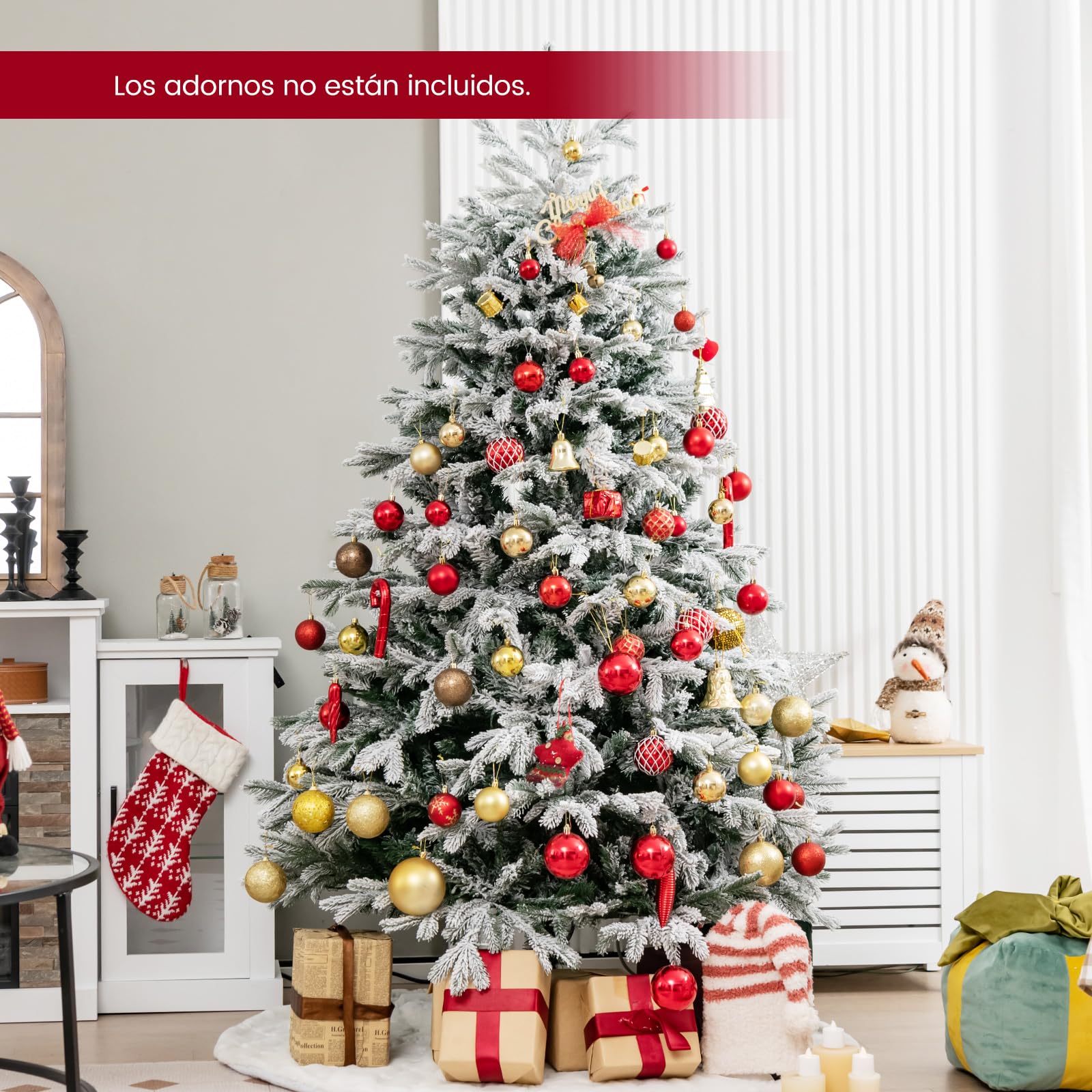 COSTWAY Arbol de Navidad Nevado con Luces 180cm, Arbol de Navidad con Luces Incorporadas, 350 Luces LED Blancas Cálidas, 1022 Puntas de PE y PVC, Arvore de Natal Hogar Oficina Tienda(180cm)
