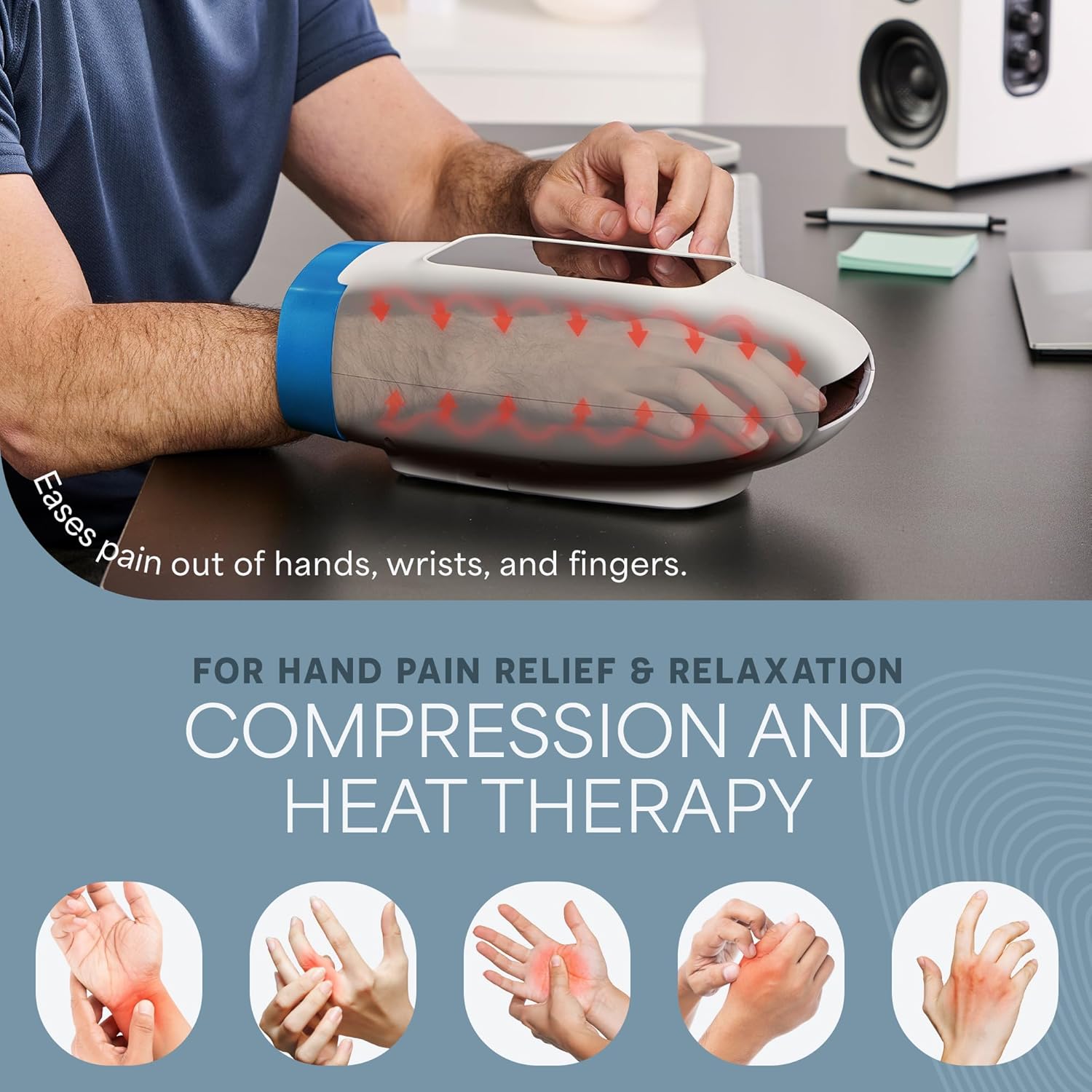 lifepro legra plus hand massager with heat and compression - finger, wrist, and palm massager with 5 modes - pressure point therapy for sensitive hands, relaxation, and comfort 6 modes white