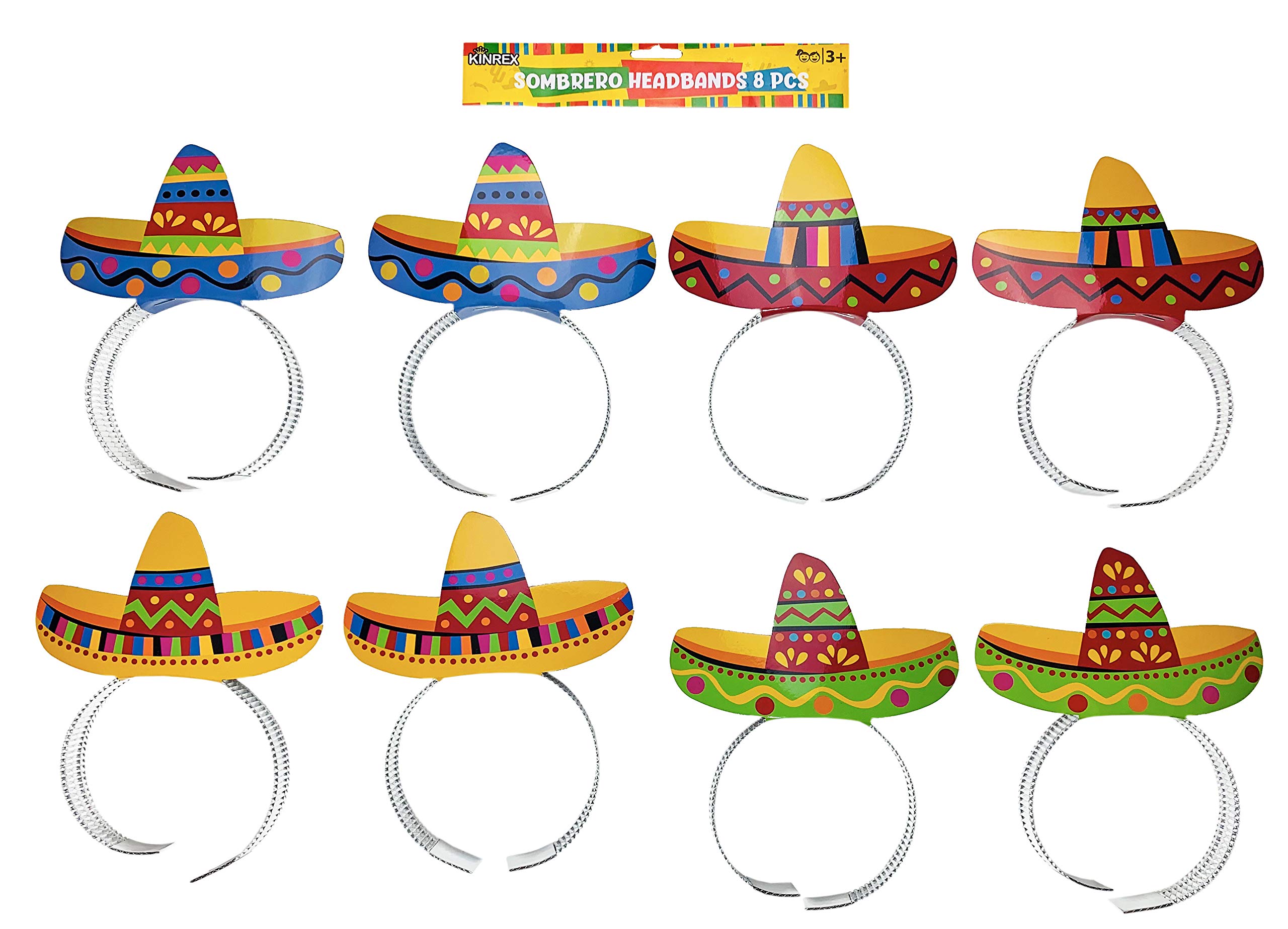 KINREX Cinco de Mayo Sombrero Headband - Mexican Fiesta Paper Party Hat - 8 Pieces