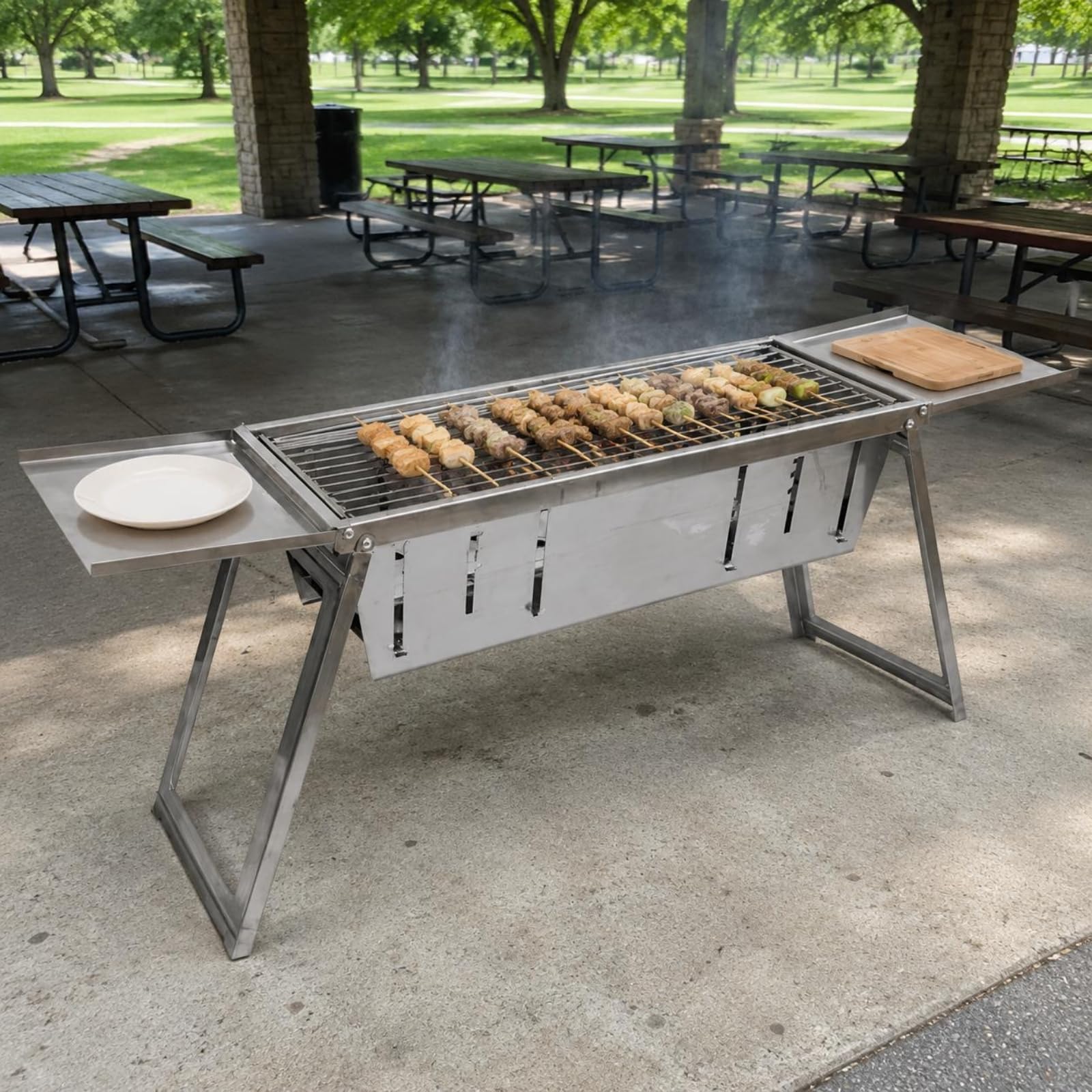 Griglia da Barbecue con Gambe Angolate E Piano Cottura Estensibile da 50 Cm per Uso Portatile in Terrazza Giardino Campeggio Pranzo Allaperto