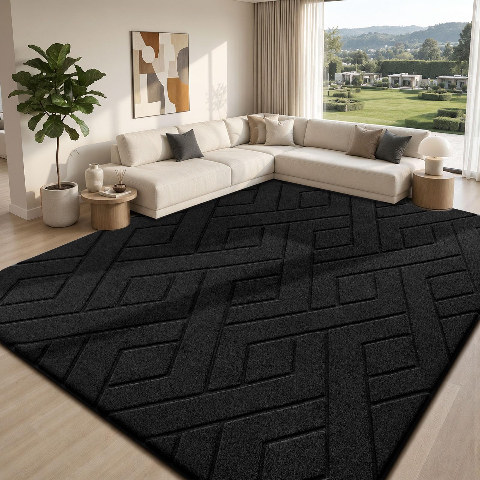 Sour Lemon Rugs Living Room 160x230cm, Black Shaggy Area Rugs for Bedroom