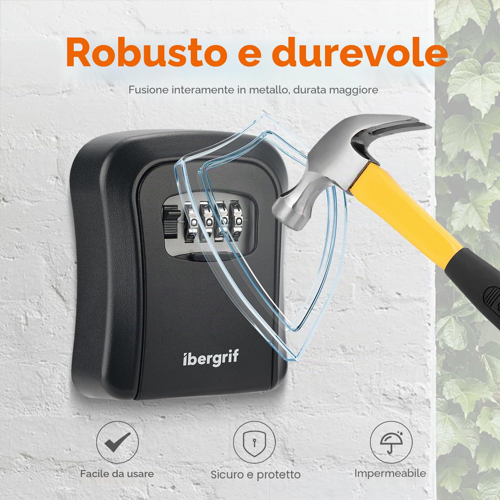Ibergrif MA201 Cassaforte per Chiavi Montata a Parete,Cassetta di Sicurezza a Chiave Impermeabile,Cassaforte Porta Chiavi da Esterno con 4 Cifre Combinazione Codice, nero