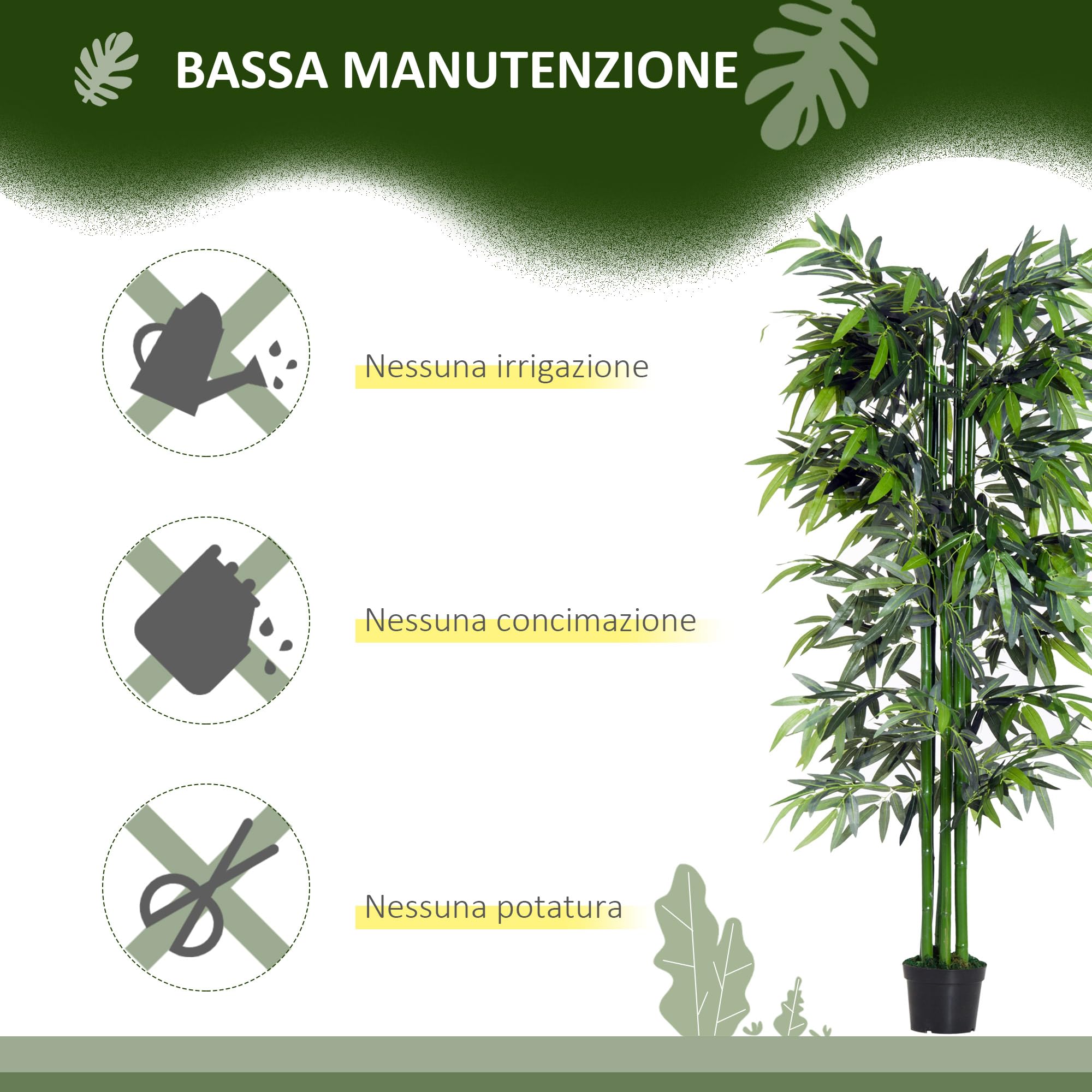 Outsunny Pianta di Bambù Artificiale in Vaso da 180cm Decorazione Casa | Ufficio, Interni ed Esterni
