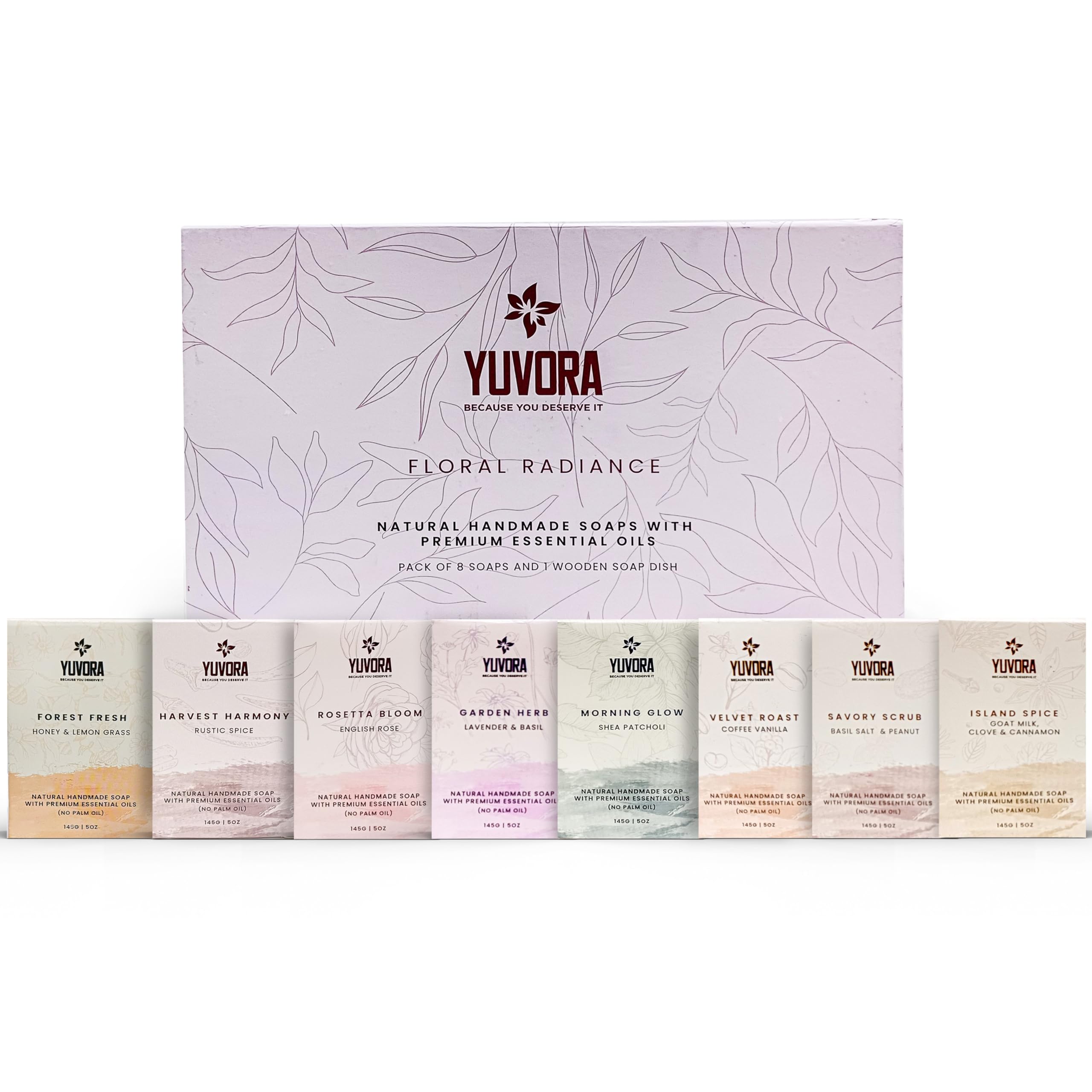 Yuvora 8 Pcs Women Natural Handmade Body Soaps 5 OZ Pack Floral Radiance Long lasting Fragrance Luxurious Scents with Natural Ingredients – Sulfate &