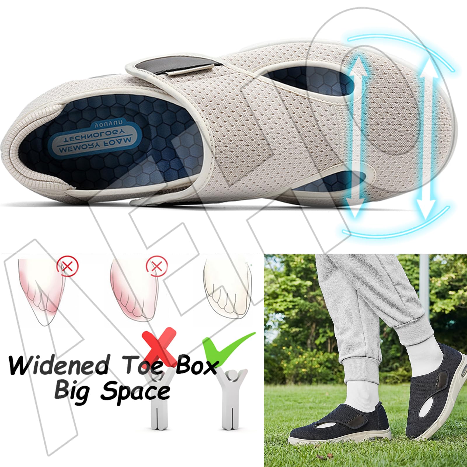 AEHO Zapatos Mujer Ancho Especial Deportivas Hombre Especiales para Juanetes de Zapatillas pie Diabetico Fascitis Plantar Caminar Zapatilla Sanitaria,Azul,40 EU