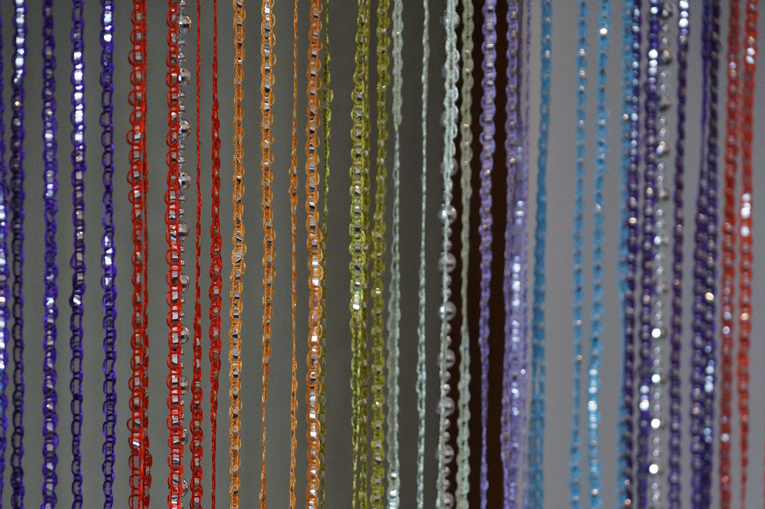 PINDIA Decorative Thread Curtain with Silver Sparkling Bead Fancy Room Divider - 6 FT, Sparkle Multicolor