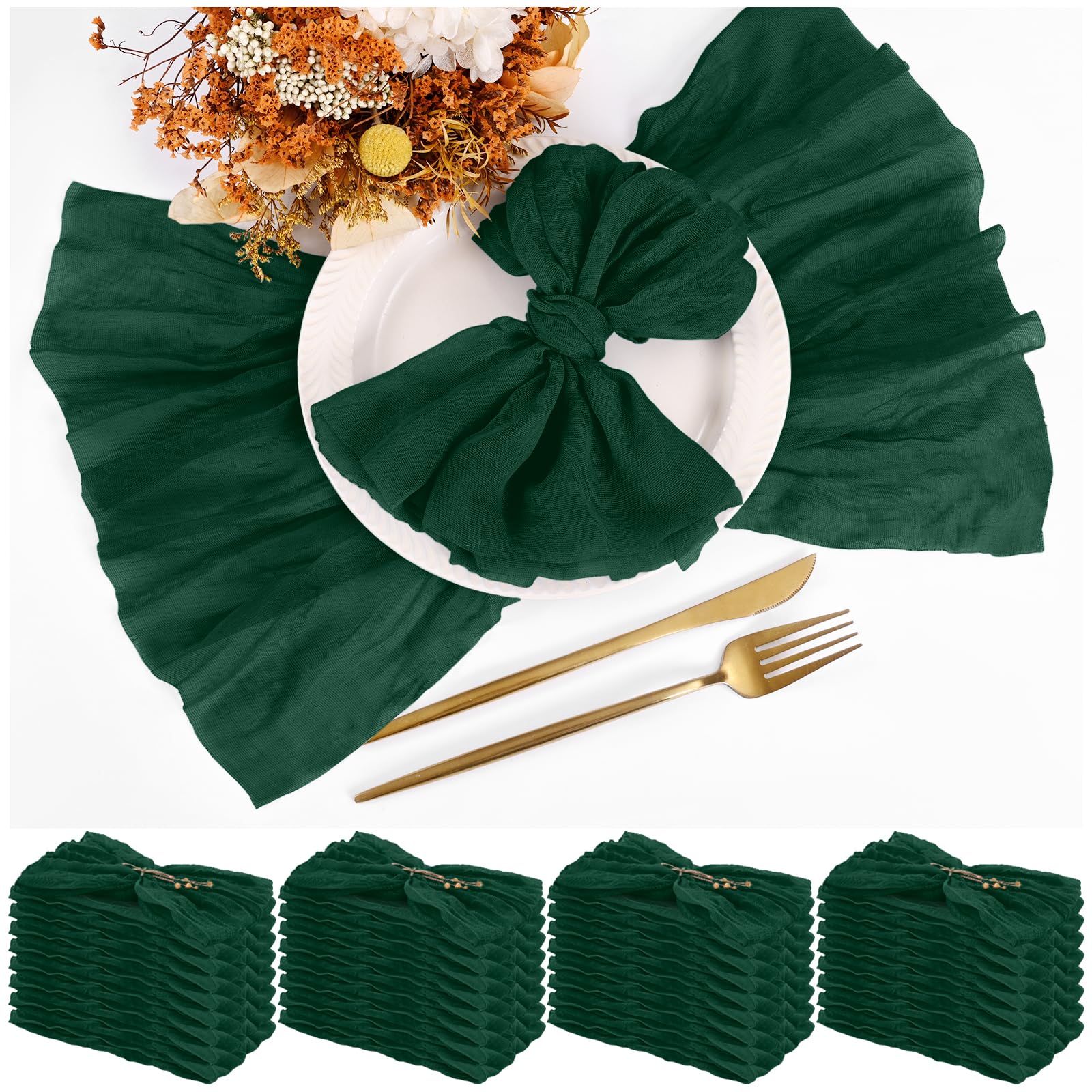 Teruntrue 30 Pack Dark Green Cloth Napkins, 20 x 20 Inch, Set of 30, Gauze Napkins, Boho Dinner Table Napkins, Wedding Party, Birthday Party Decorations