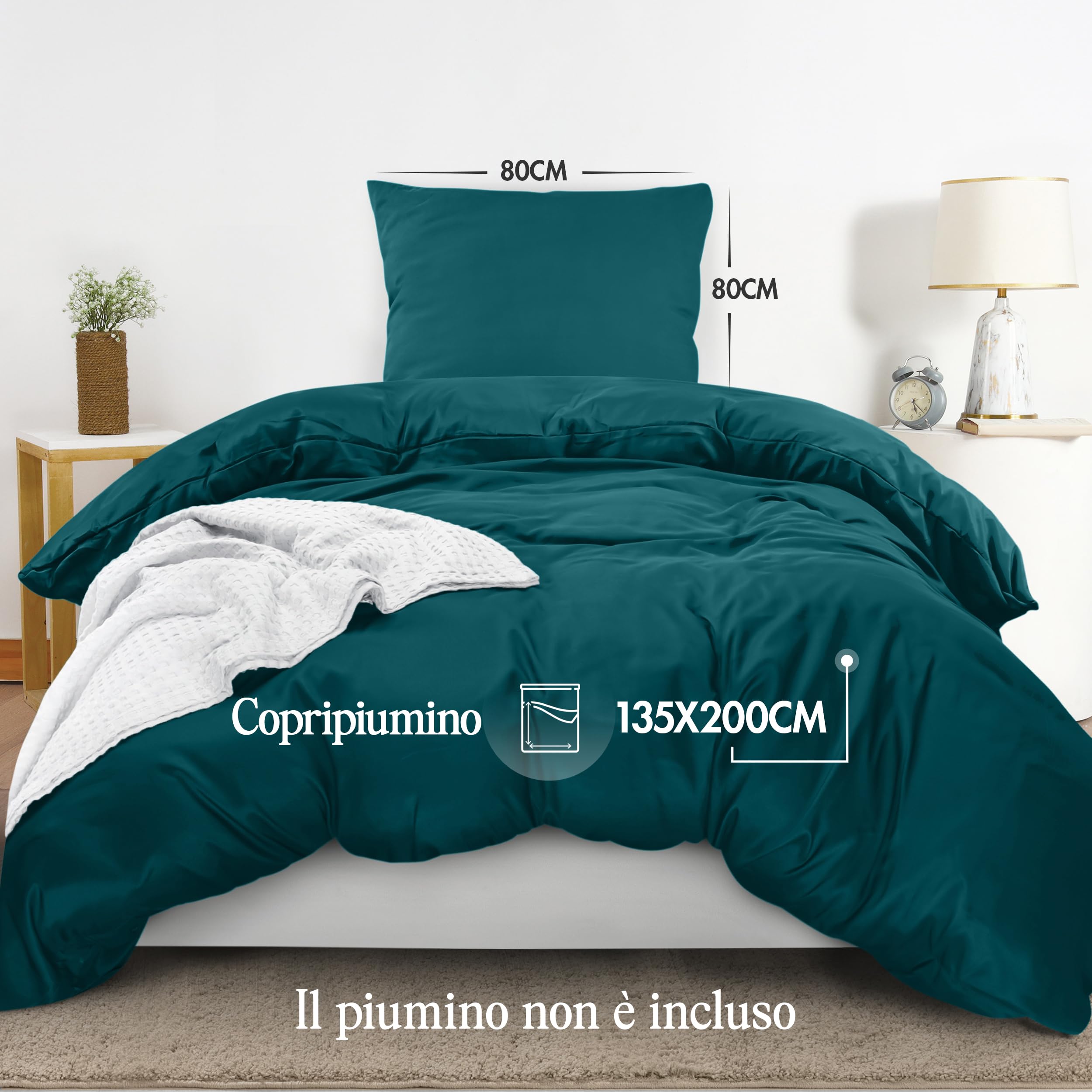 Utopia Bedding Copripiumino Singolo - Microfibra Copripiumino 135x200cm + Federa 80x80cm - Verde Alzavola