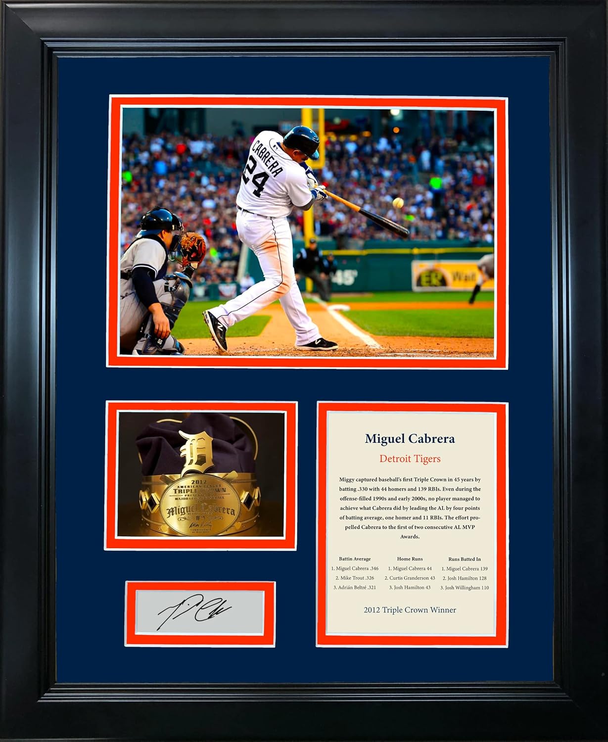 Framed Miguel Cabrera Triple Crown Winner 2012 Facsimile Laser Engraved