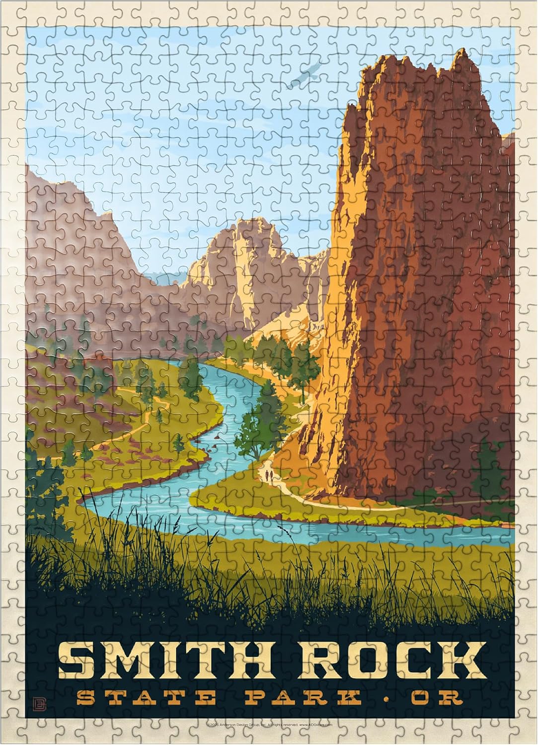 MyPuzzle Smith Rock State Park, Oregon, Vintage Poster - Premium 500 Piece Jigsaw Puzzle for Adults