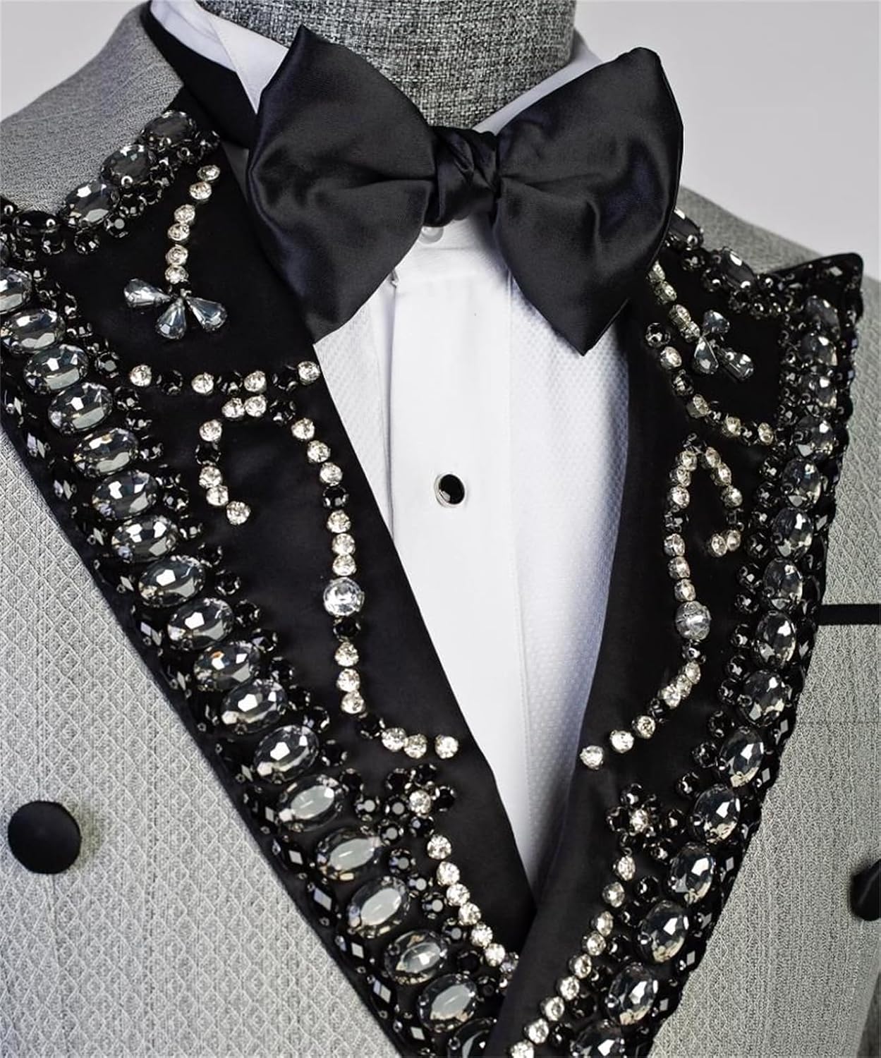 Men's Luxury Tuxedo Blazer with Rhinestones Slim Fit Peaked Lapel Double Breasted Jacket for Wedding,Party,Prom