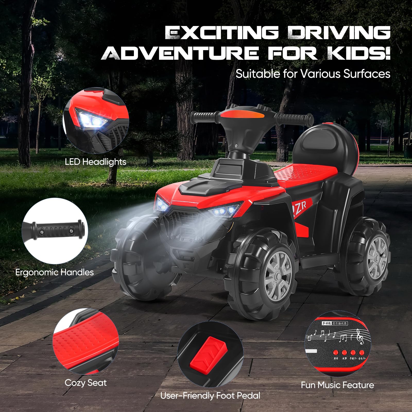Motocicleta eléctrica para niños, vehículo infantil con capacidad de carga de 50 kg, equipado con faros LED, sistema de audio y caja de almacenamiento, para niños de 2 a 7 años