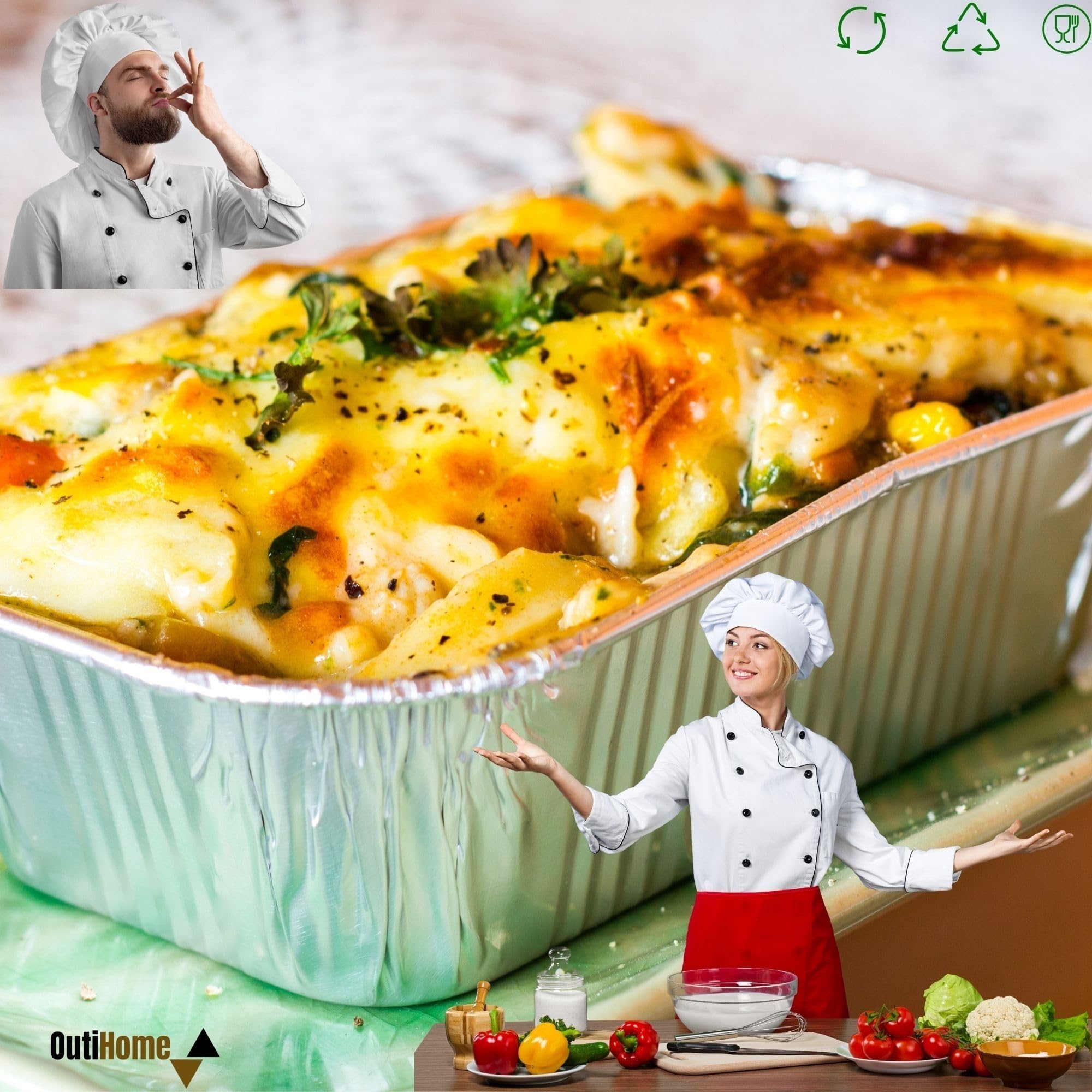 Aluminiumschalen mit Kartondeckel, 1500 ml, 50 Stück, Einweg-Lebensmittelbehälter, geeignet zum Backen, Grillen, Einfrieren, Konservieren von Lebensmitteln