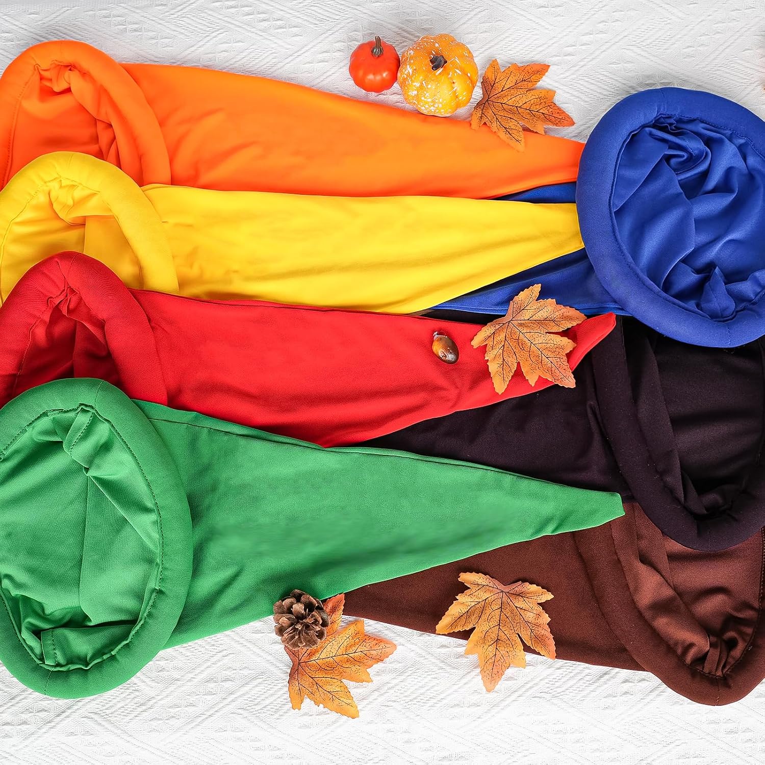 21PCS Dwarf Costume Set for Adults Halloween Cosplay | 7 Gnome Hats, 7 Beards, 7 Ear Pairs, Soft Stretchy Fabric, Secure Ears Stay On - No Glue, Great for Parties, School, Office