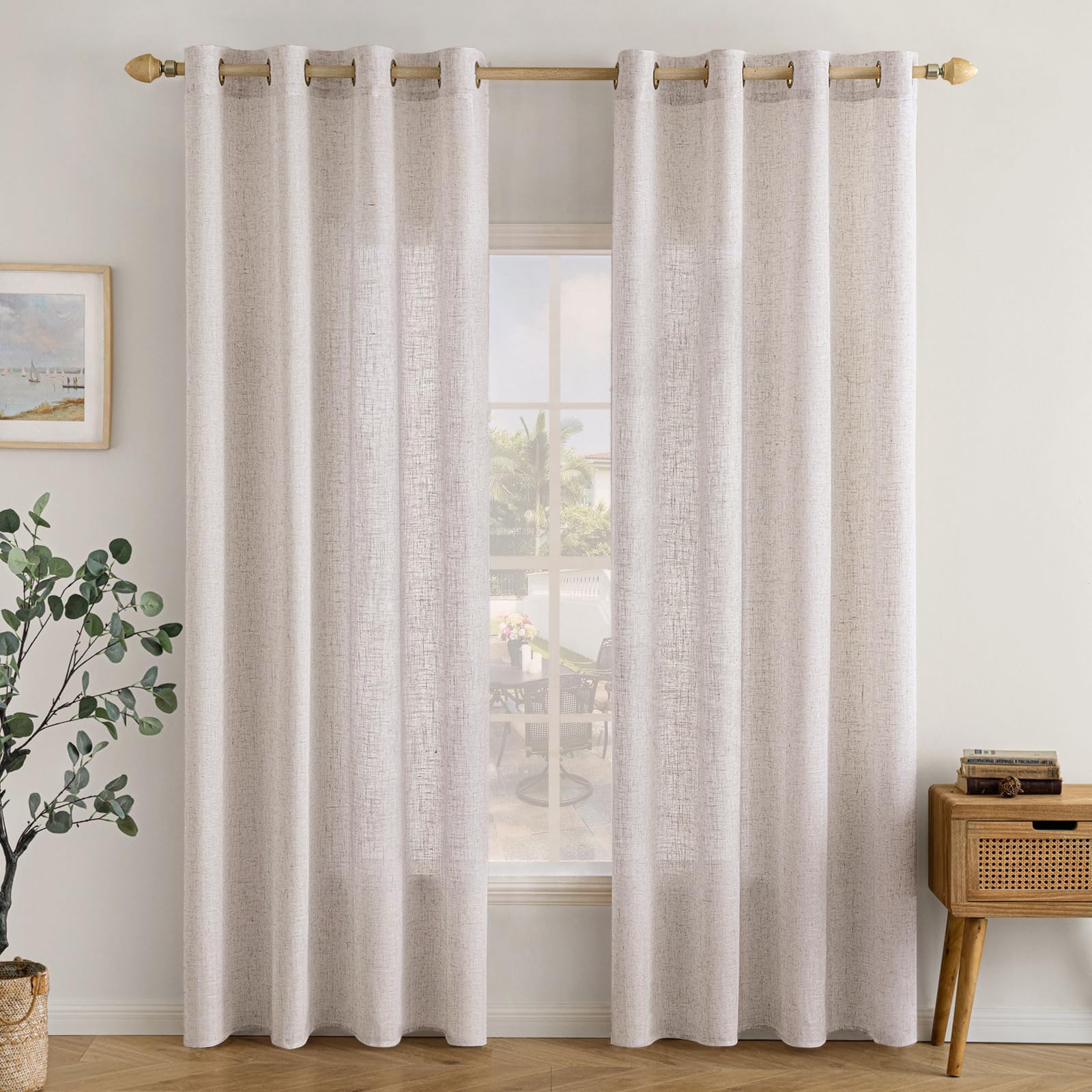 EMEMA Gardinen Vorhänge Leinenvorhang mit Ösen Voile Vorhang Leinenoptik Modern Halbtransparent für Wohnzimmer Dekoschal Küchengardinen Schlaufenschal Kinderzimmer