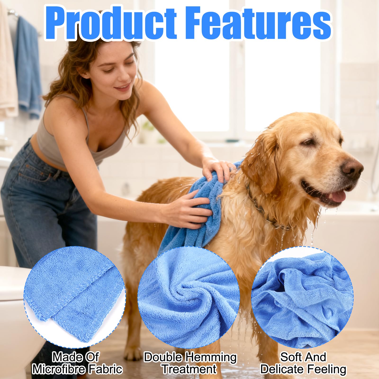 Lot De 2 Serviette pour Chien Extra Absorbante, 50 X 100Cm Serviette Chien Douce, Serviettes pour Chien Extra Absorbantes avec Motif Patte, Serviettes en Microfibre pour Chien avec Chiens, Chats