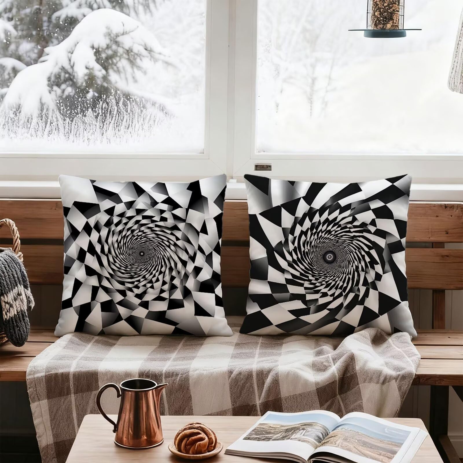 En Blanco Y Negro Funda Almohada 60x60 GeometríA Funda Cojin 60x60 Cojines Sofa Lino Fundas Almohadas Cuadrada Fundas Cojines Juego 4 Protector Almohada Cervicales y Cuello, para Dormitorio E - 649