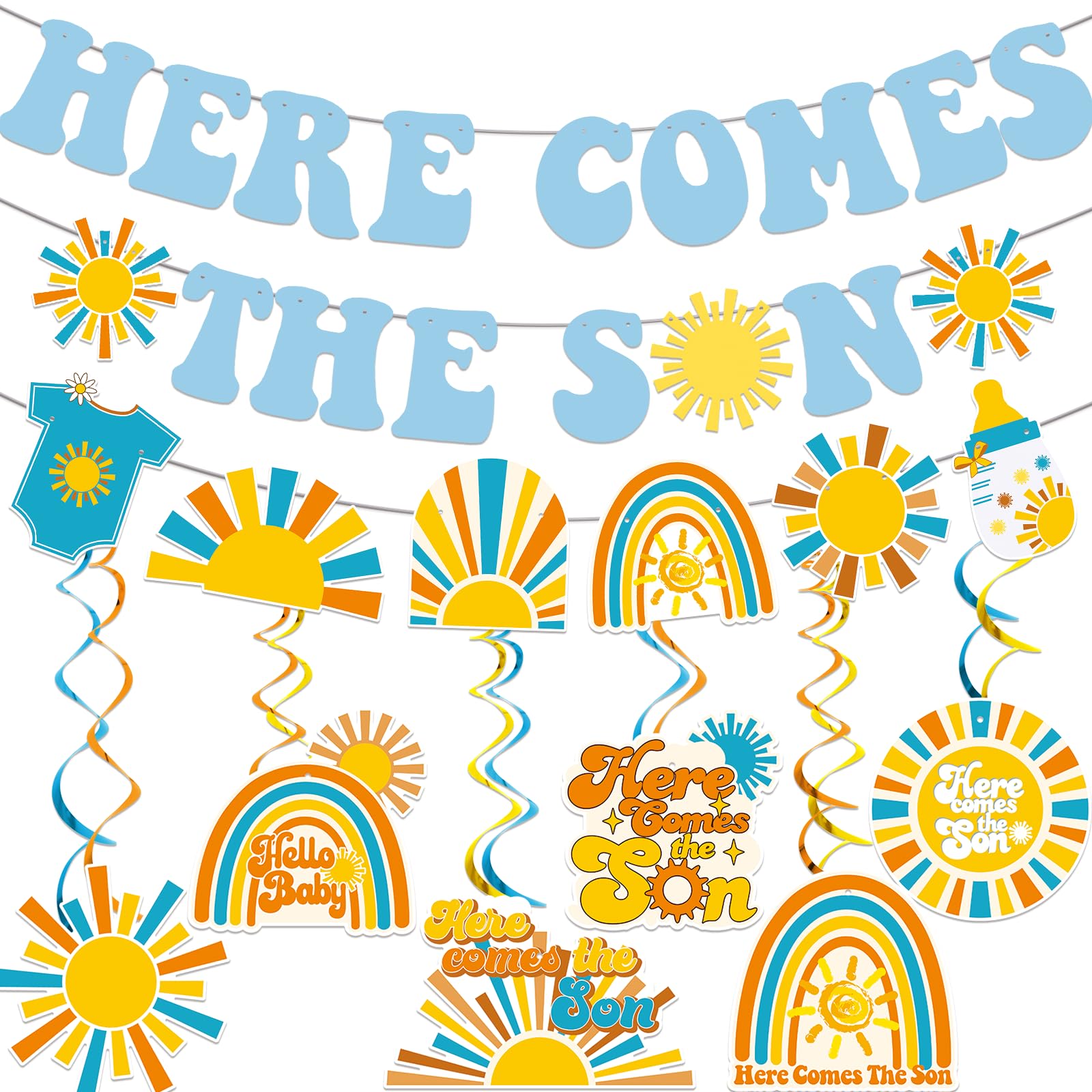 Here Comes The Son Baby Shower Decorations Here Comes The Sun Baby Shower Banner Boy Baby Shower Decorations Sunshine Baby Shower Decorations Blue