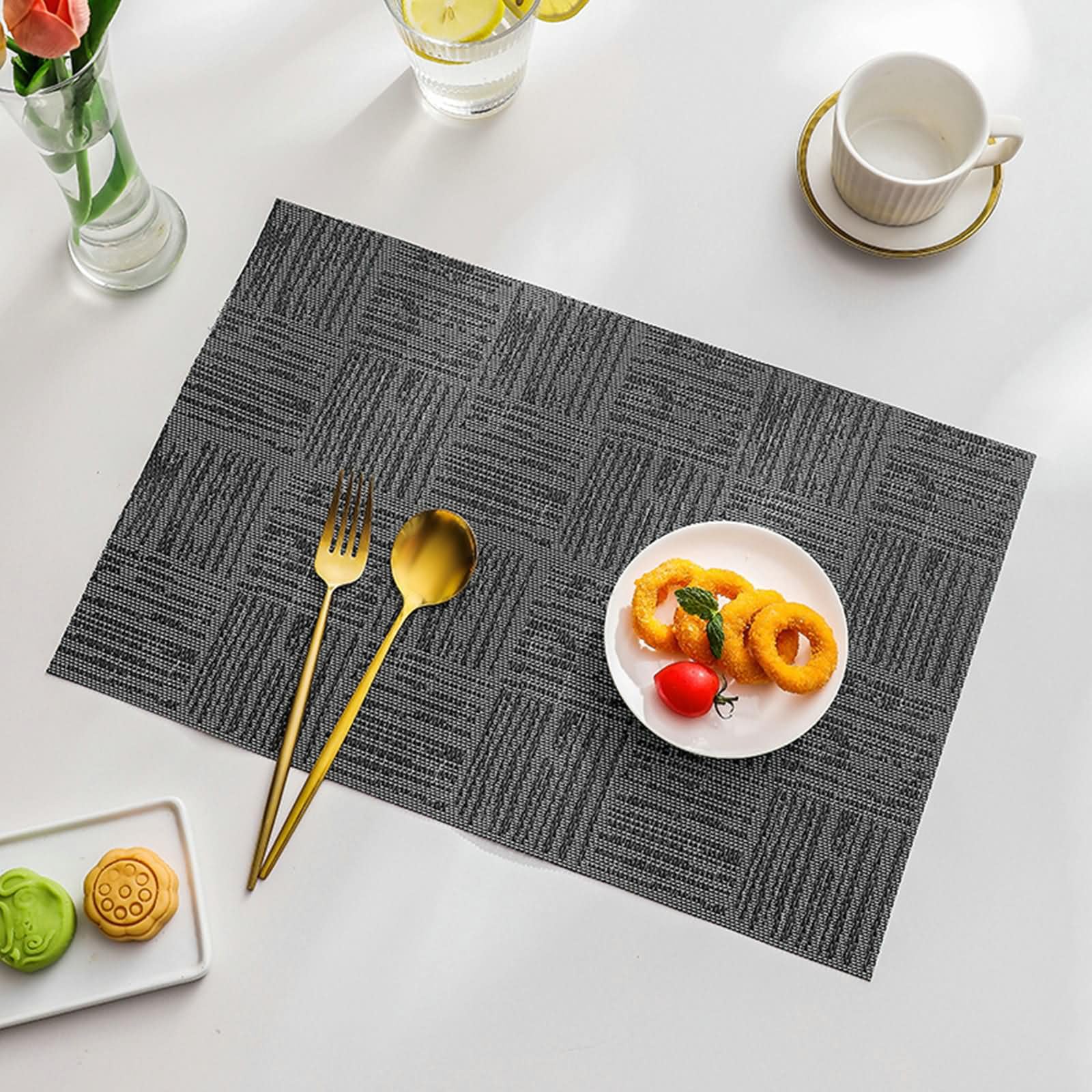 Platzsets Waschbar 10er Set, 45 x 30 cm Platzset Modern 70% PVC+30% PET Rechteck Dunkelgrau, Einfarbig mit Rechteck