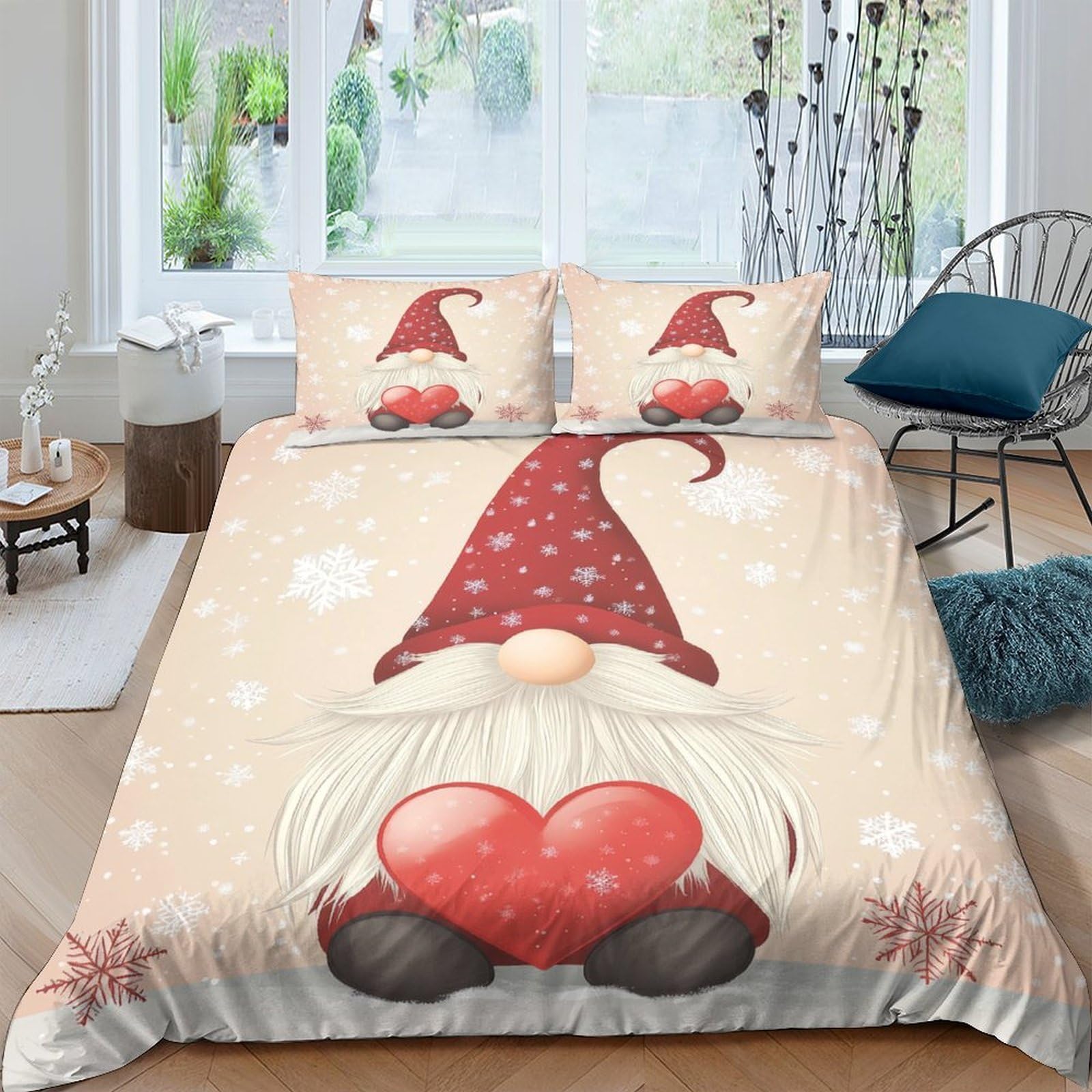 Ctjqhvkz Style-4 3D Printed Christmas Gnome Fitted Sheet Microfiber Nordic Heart Bed Cover For Bedroom Dorm Mattress Protection Decorative Single（135X200cm）