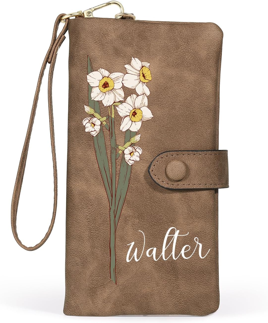 Custom Leather Wallet for Women - Personalized Bi-Fold Wallet with Birth Flower & Name - PU Leather Wallet Gifts for Mom, Wife, Grandma, Her