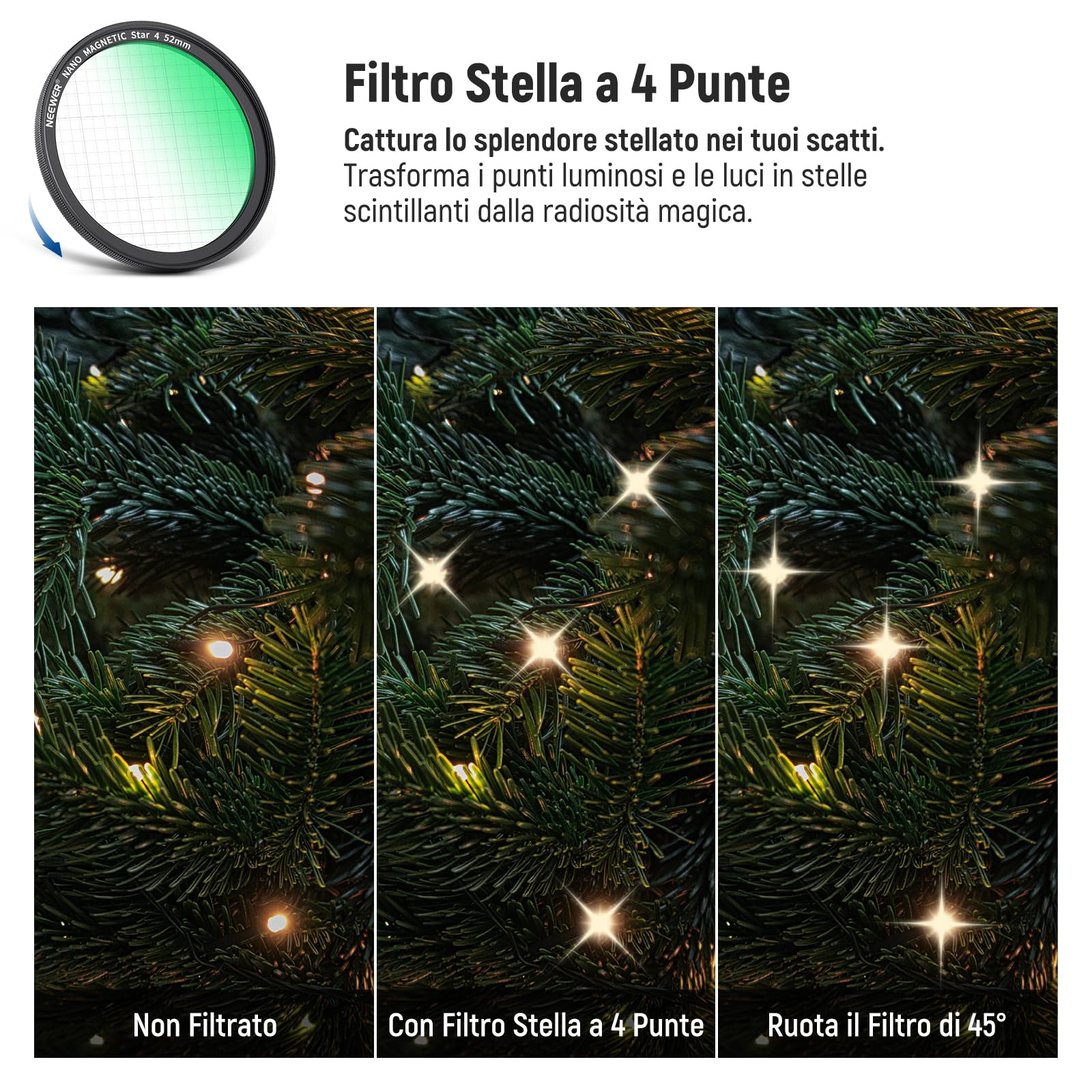 NEEWER 52mm Kit Filtro Magnetico con Anello Adattatore/Stella a 4 Punte/True Color CPL/Black Diffusion 1/4 Compatibile con SmallRig NEEWER Gabbia per Telefono con Attacco M per iPhone 14 13 12 serie