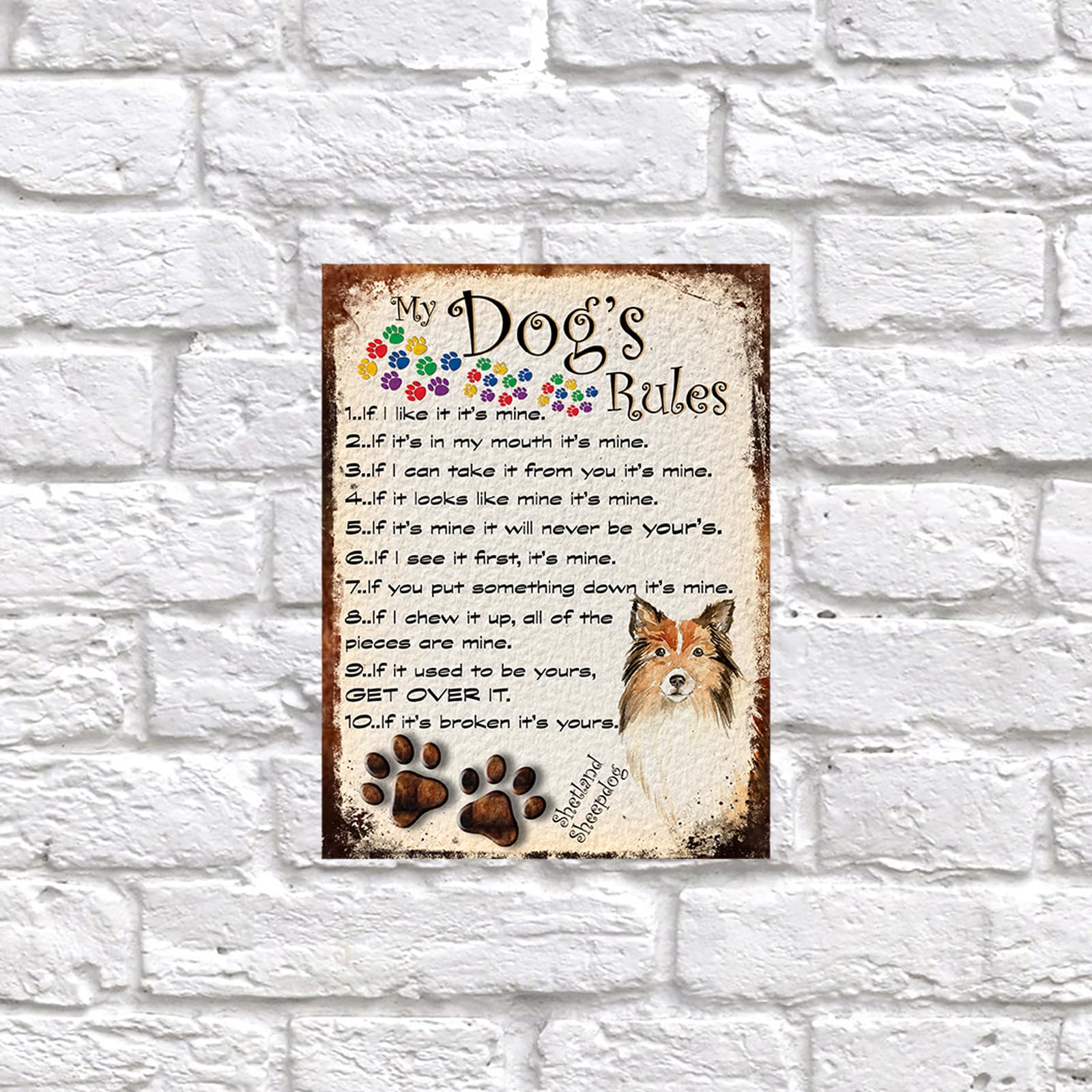 MY DOG'S RULES RETRO STYLE METAL TIN SHETLAND SHEEPDOG SIGN/PLAQUE THEME 10" X 8" (69DRM) - Image 4