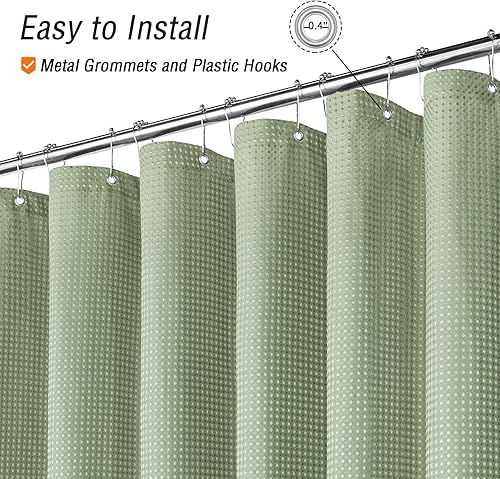 Miniatura 4 de Cortina de ducha Gibelle de tela de gofre texturizada en verde salvia, cortina de ducha de tela suave para baño - Tela de lujo de hotel y spa,
