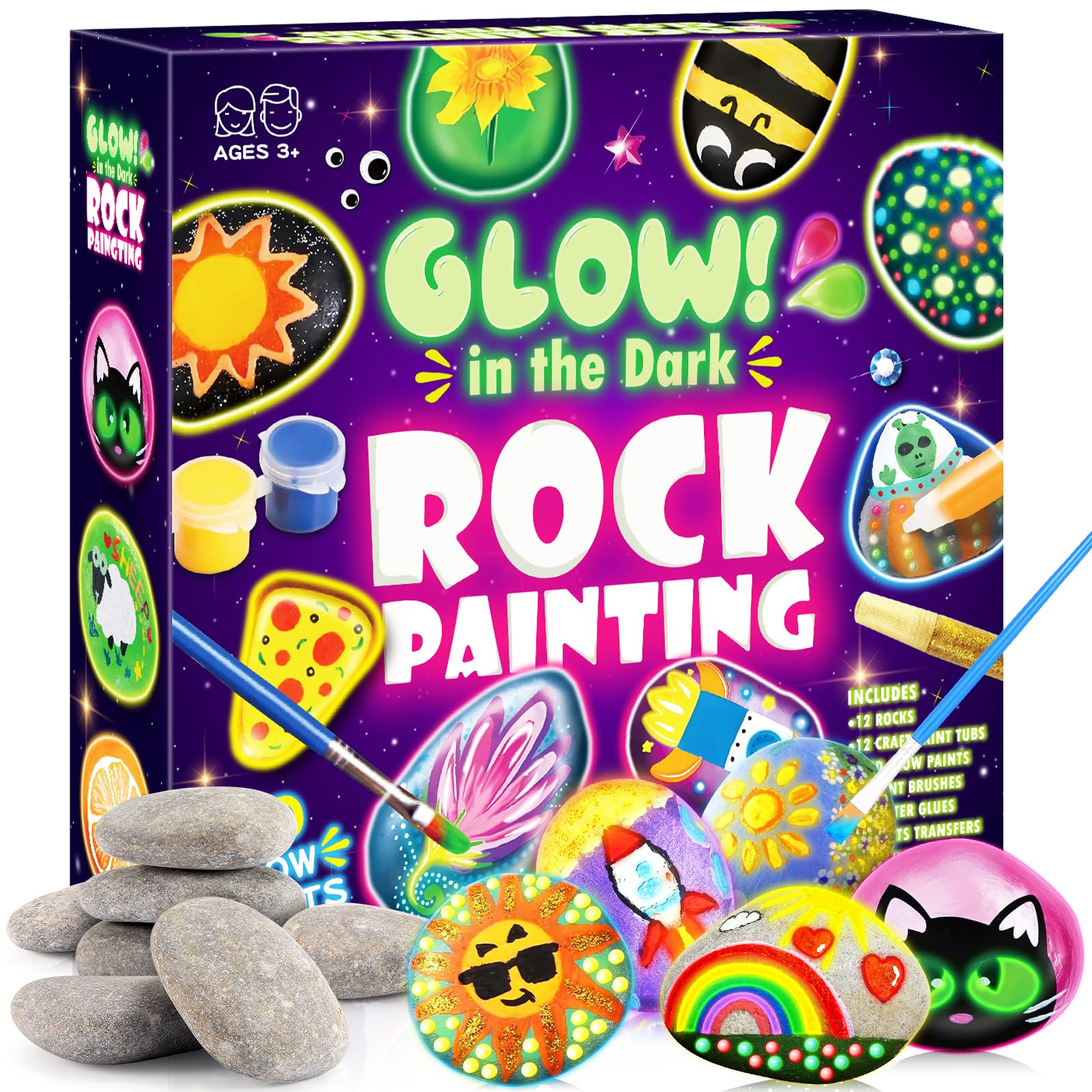 Sassi Da Dipingere, Regalo Bambina 4 5 6 7 8 9 Anni Kit Pittura Bambini Giochi Bambina 4-9 Anni Lavoretti Creativi per Bambini Colori Acquerelli per Bambini Natale Giochi Creativi Bambina 3-10 Anni
