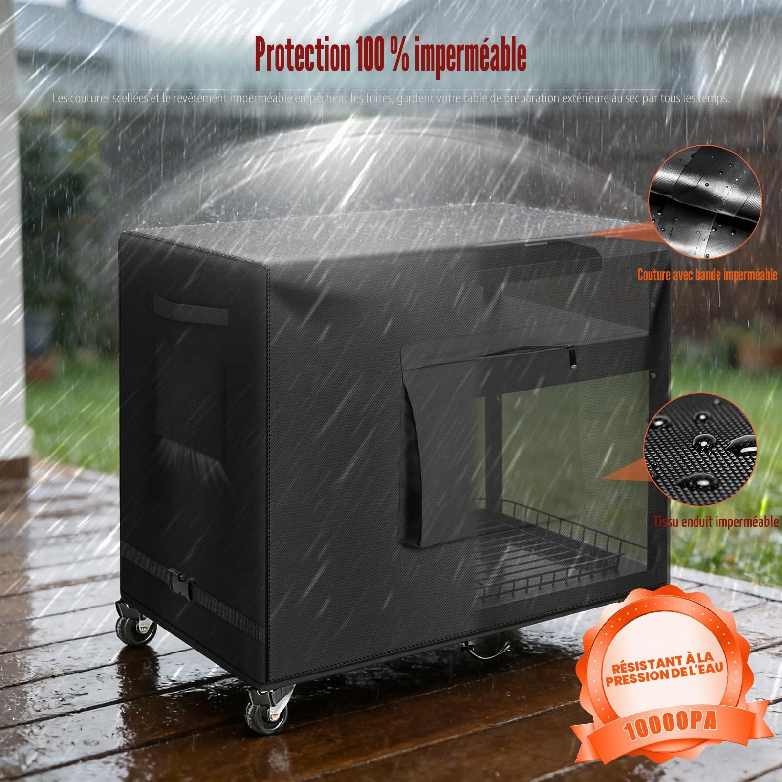 Kovshuiwe Housse de table de préparation d'extérieur de 132,1 cm pour table portable Keter Unity XL, armoire de rangement, housse de chariot de barbecue de jardin, housse imperméable en PVC 600D (132