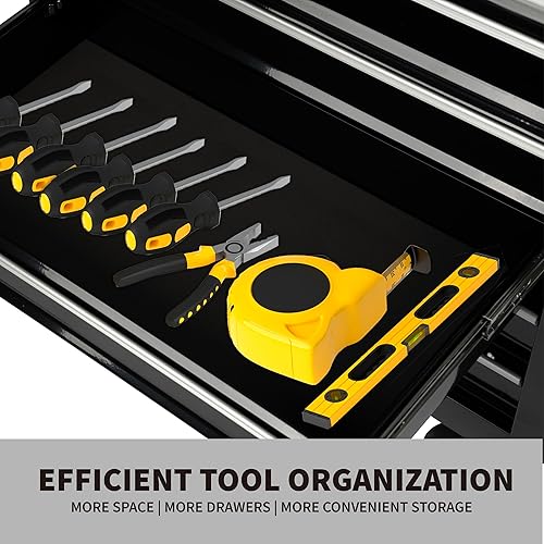 Miniatura 5 de Armario de herramientas rodante resistente de 7 cajones con cerradura, carrito móvil para garaje y taller, color negro