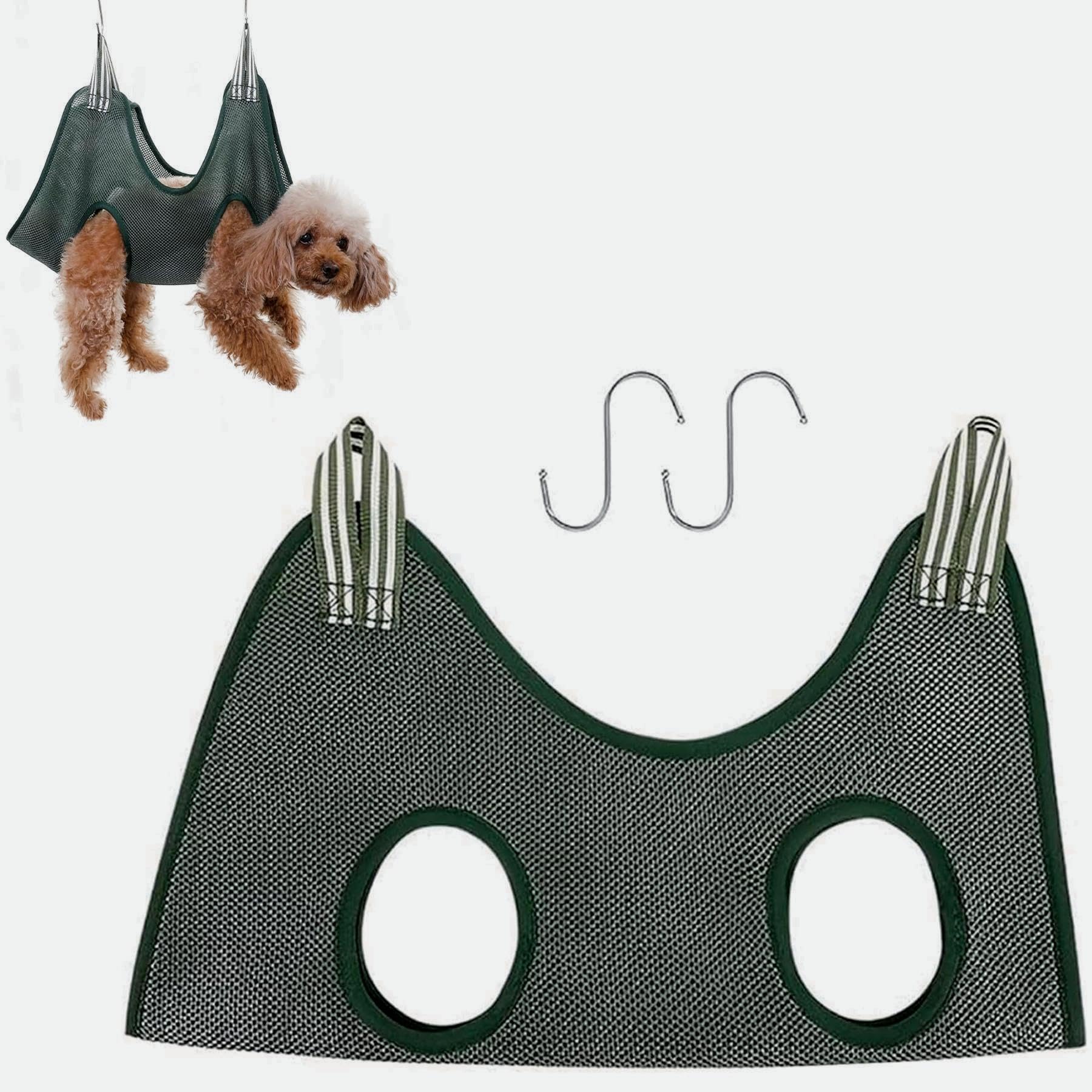 AXYOUCUN Pet Grooming Hammock with 2 S-shaped Metal Hooks Adjustable Pet Nail Trimming & Grooming Harness for Safe Nail Trimming Bathing Blow Drying Size M (Suitable for 15-25 Pounds)