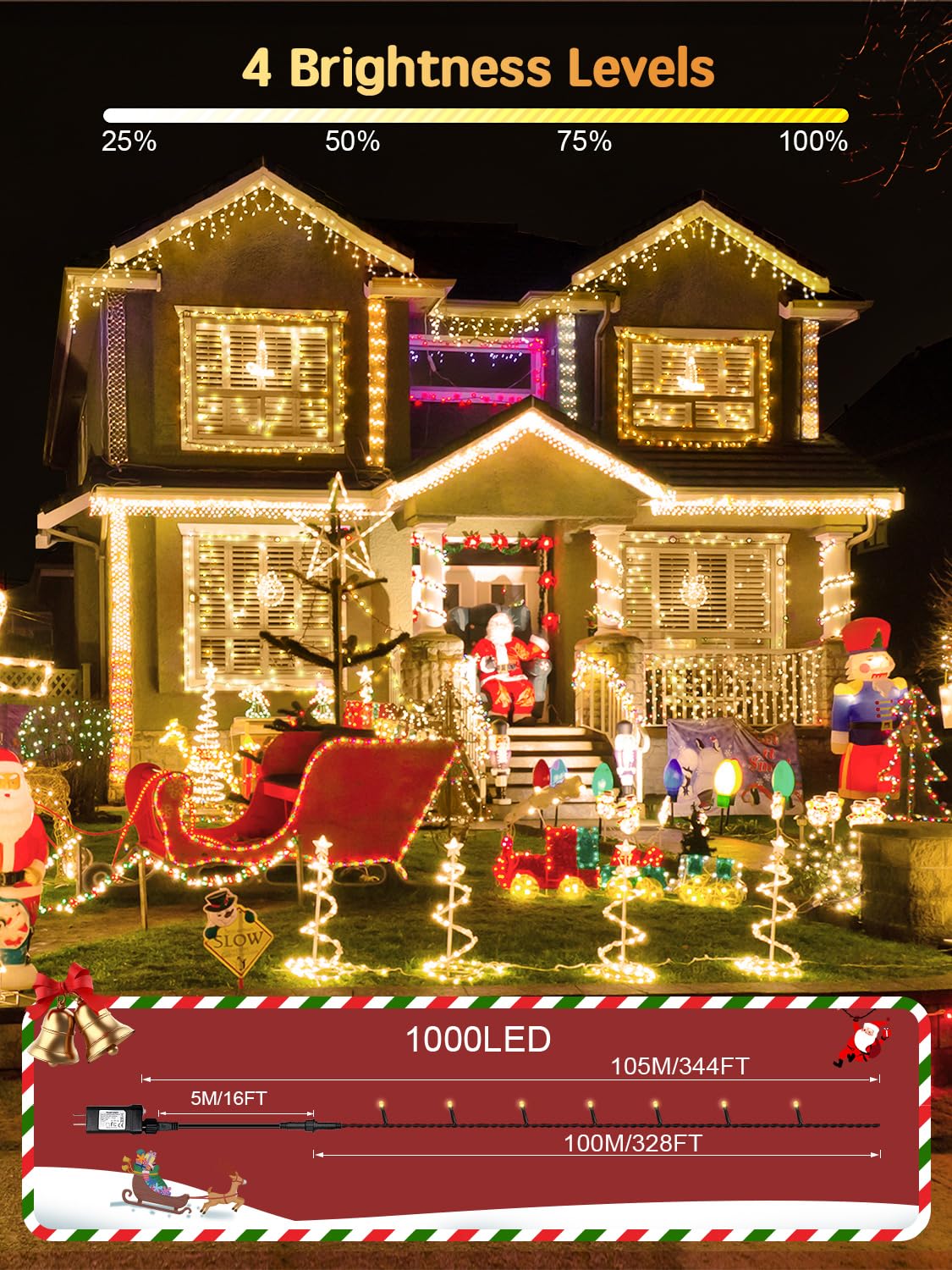 CGN Guirlande Lumineuse Exterieure de Noël, 105M 1000 LED Guirlande Lumineuse Sapin Intérieur et Extérieure Étanche IP65, 8 Modes avec Télécommande Lumières Décoration Noël pour Jardin Fête Mariage